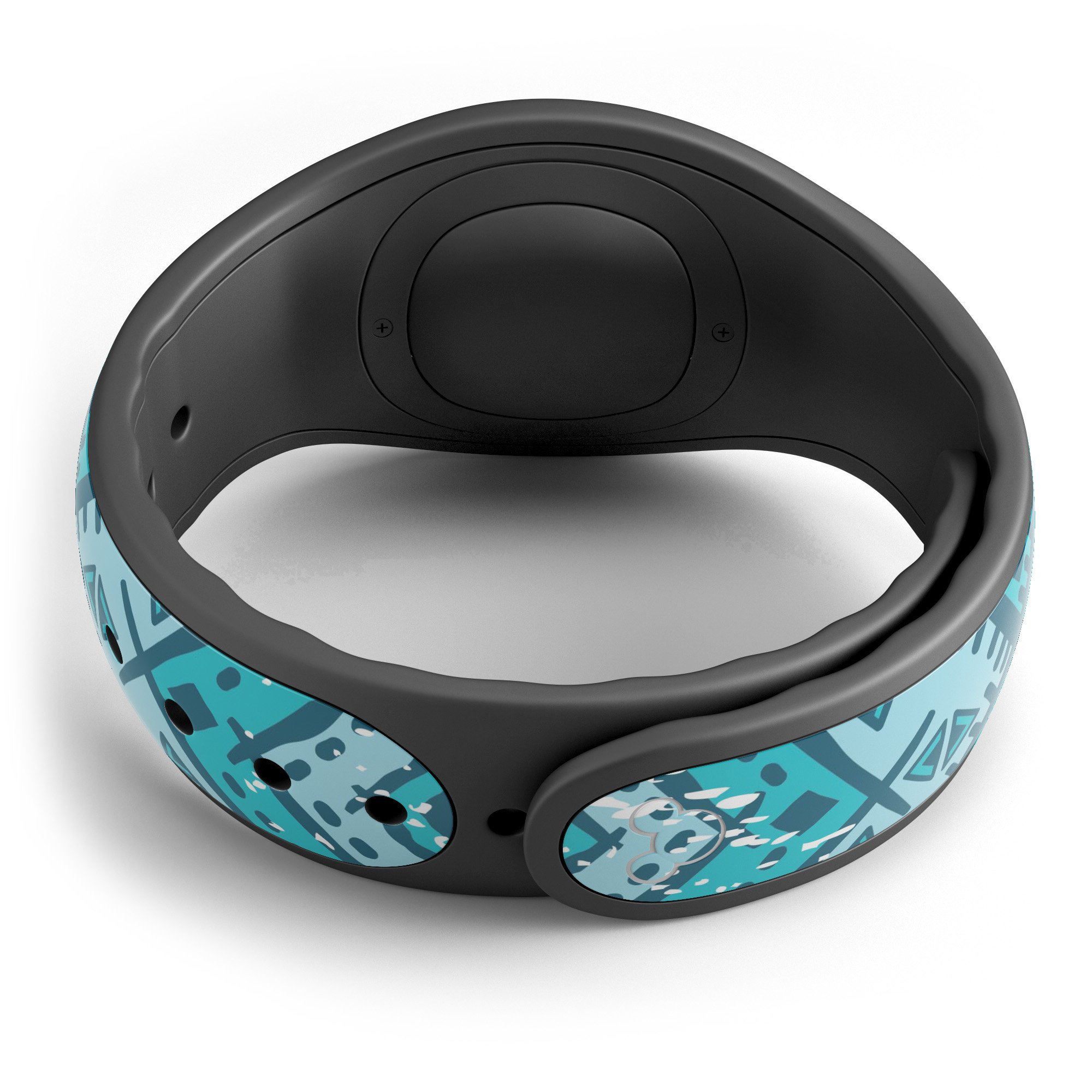 Ethnic Aztec Blue and Pink Point decal skin wrap kit for Disney Magic Band, showcasing vibrant colors and intricate patterns.