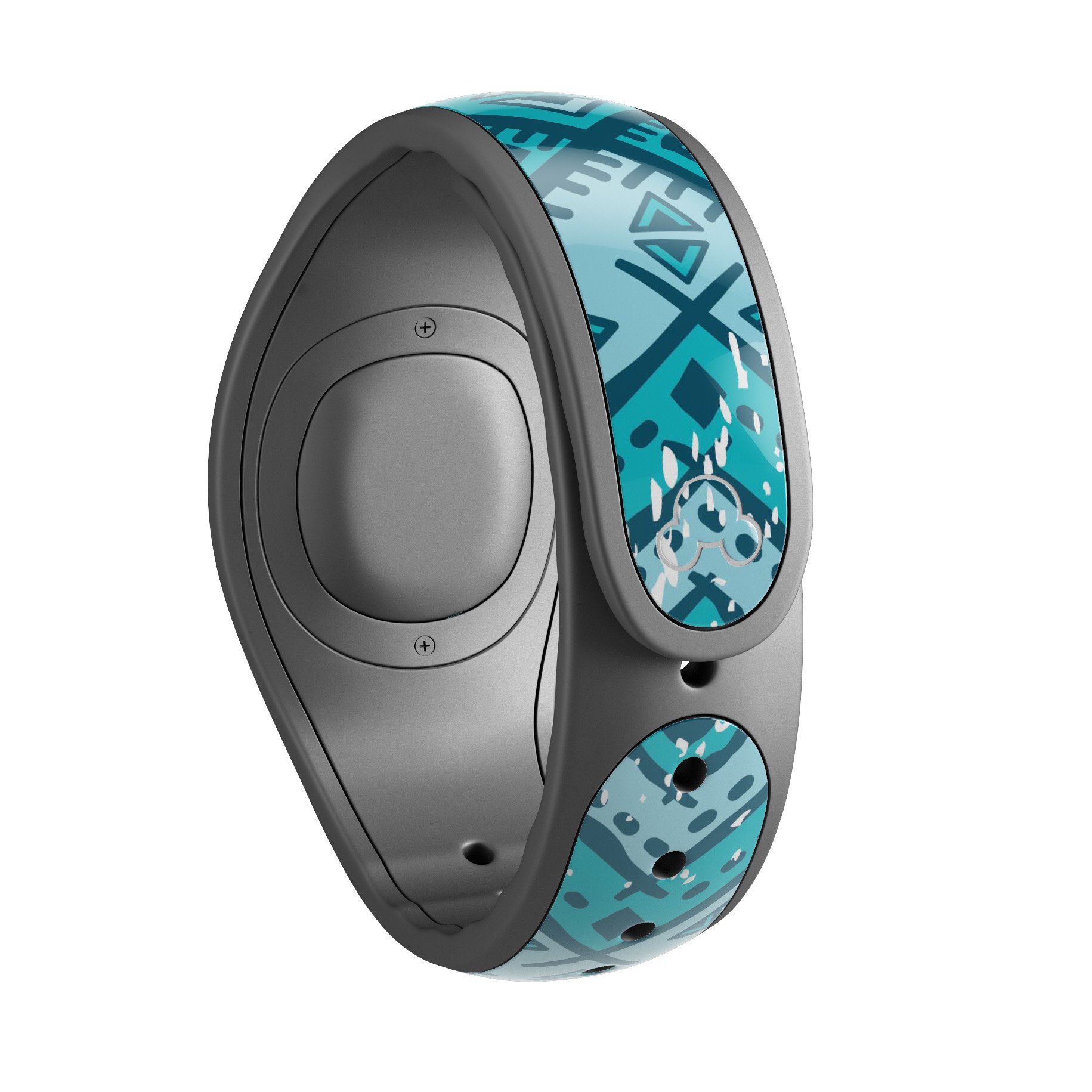 Ethnic Aztec Blue and Pink Point decal skin wrap kit for Disney Magic Band, showcasing vibrant colors and intricate patterns.