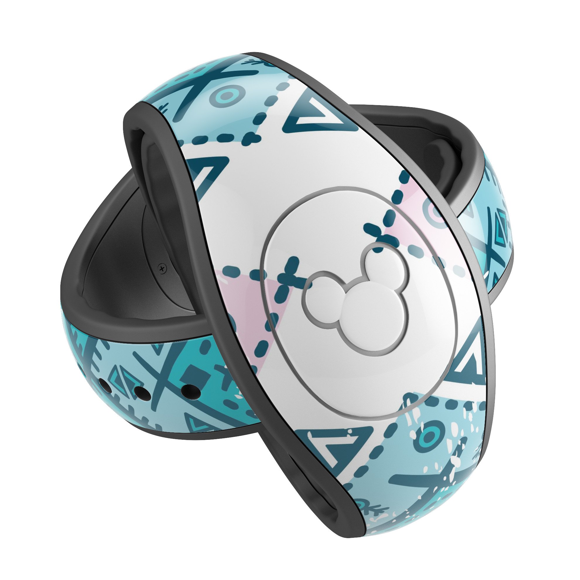 Ethnic Aztec Blue and Pink Point decal skin wrap kit for Disney Magic Band, showcasing vibrant colors and intricate patterns.