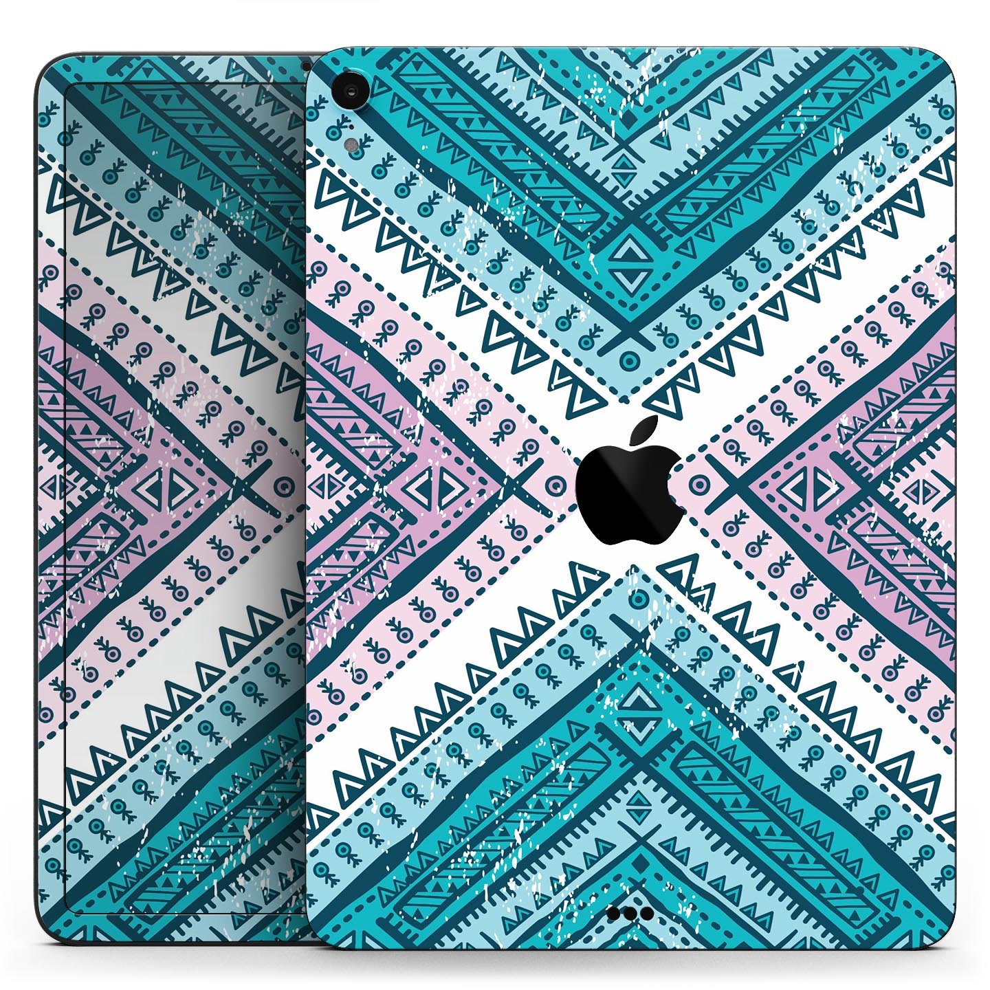 Ethnic Aztec Blue and Pink Point skin decal for Apple devices, showcasing vibrant colors and intricate patterns for stylish protection.