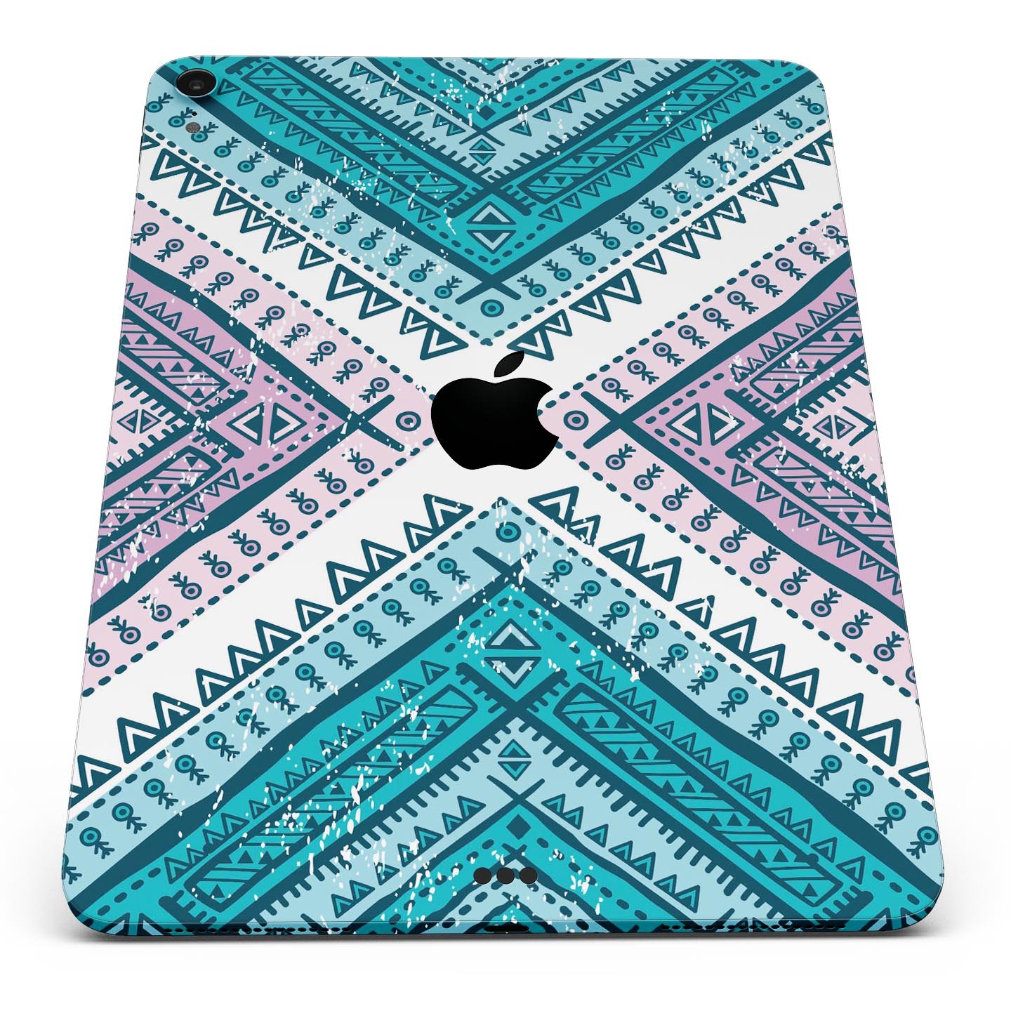 Ethnic Aztec Blue and Pink Point skin decal for Apple devices, showcasing vibrant colors and intricate patterns for stylish protection.