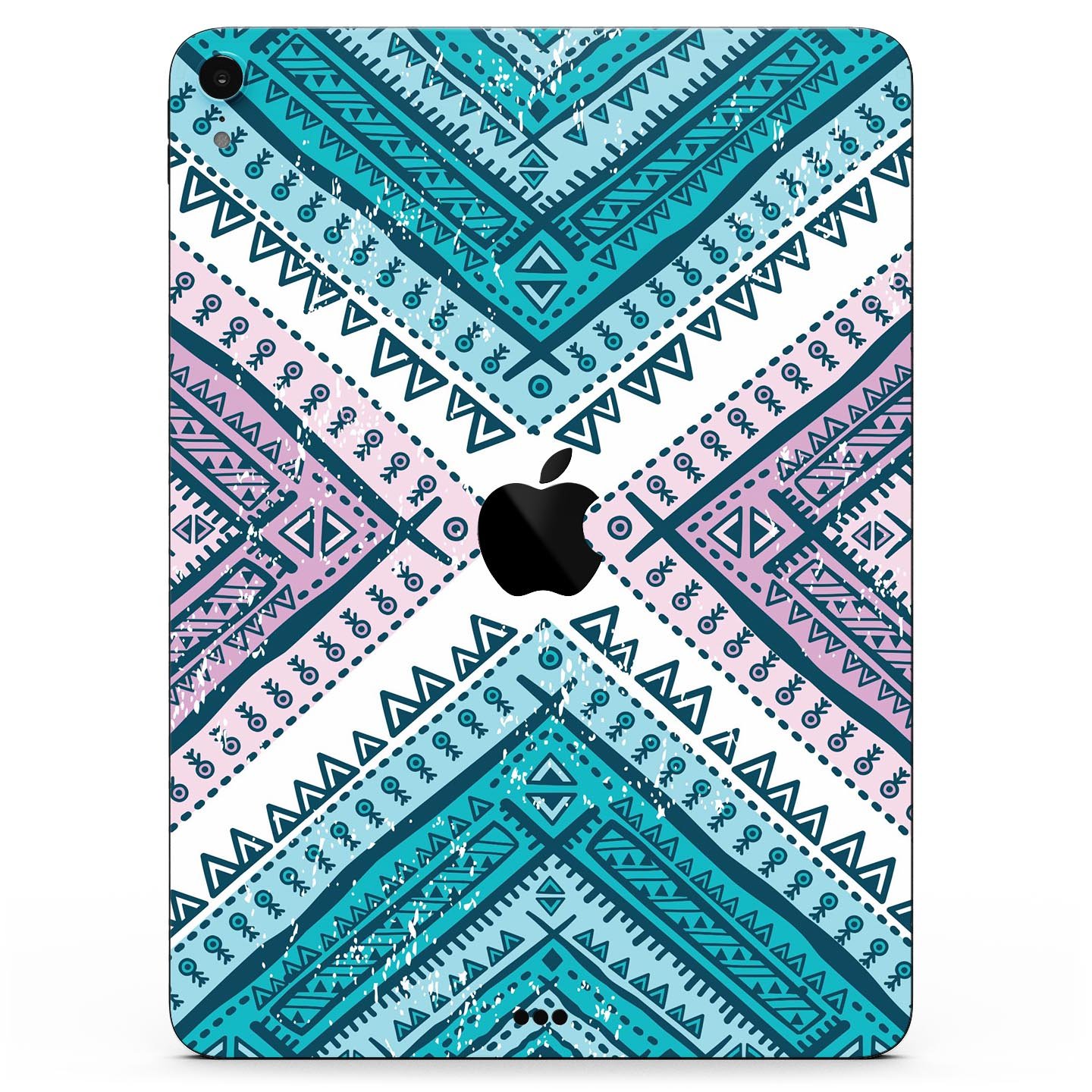 Ethnic Aztec Blue and Pink Point skin decal for Apple devices, showcasing vibrant colors and intricate patterns for stylish protection.