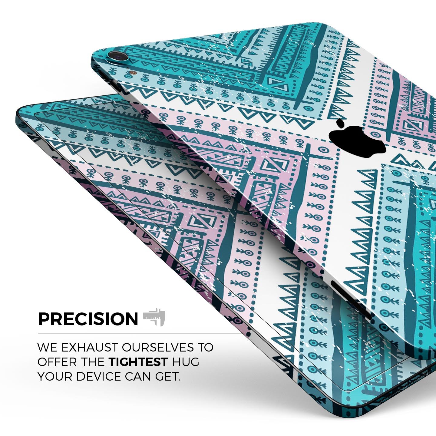 Ethnic Aztec Blue and Pink Point skin decal for Apple devices, showcasing vibrant colors and intricate patterns for stylish protection.