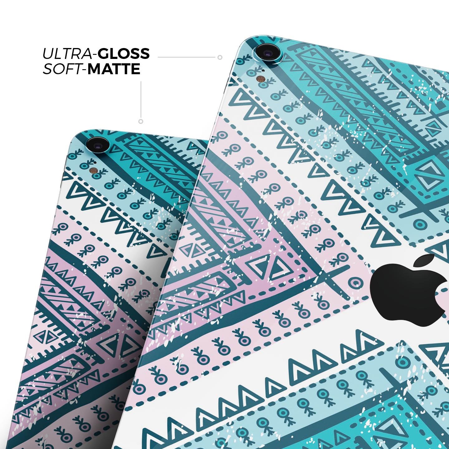 Ethnic Aztec Blue and Pink Point skin decal for Apple devices, showcasing vibrant colors and intricate patterns for stylish protection.