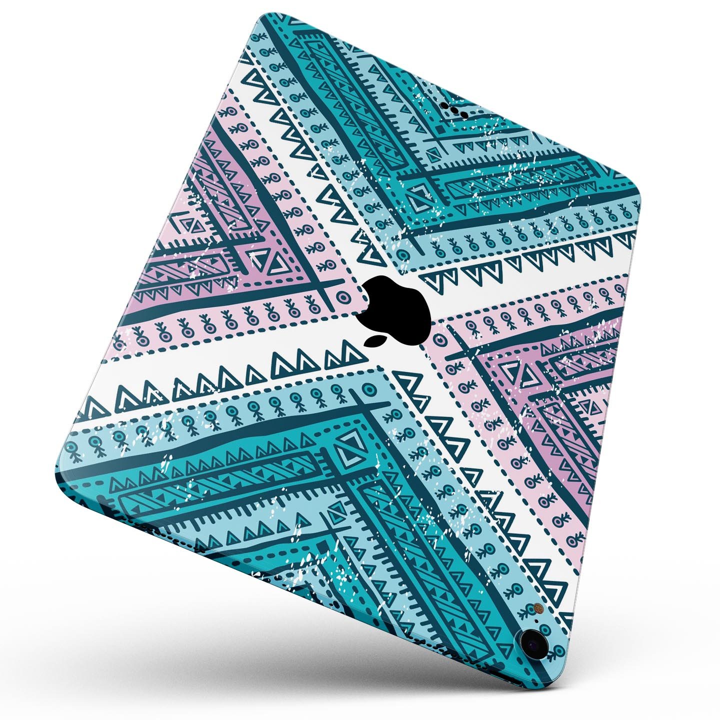 Ethnic Aztec Blue and Pink Point skin decal for Apple devices, showcasing vibrant colors and intricate patterns for stylish protection.