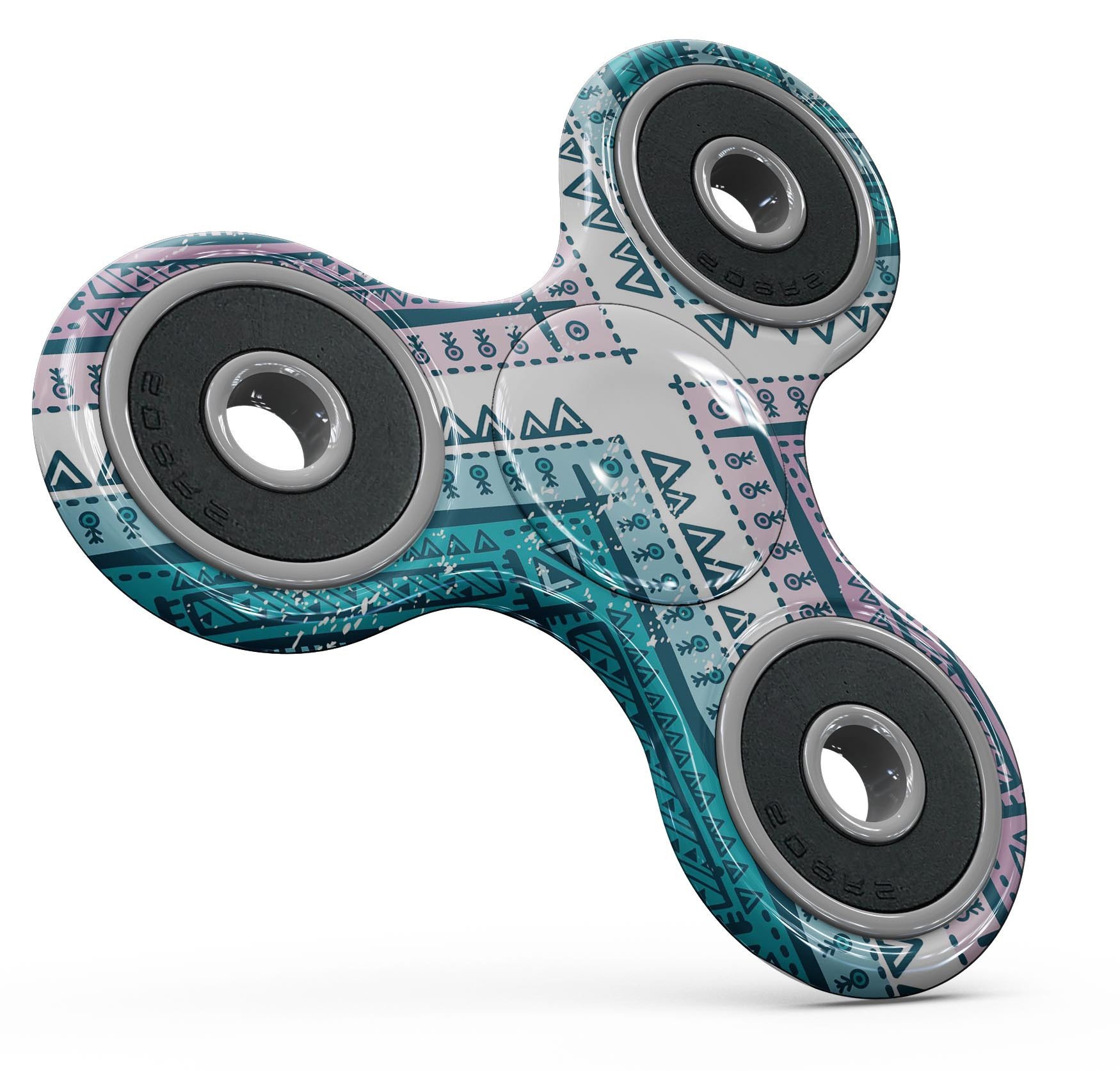 Ethnic Aztec Blue and Pink Point Full-Body Fidget Spinner Skin-Kit showcasing vibrant colors and intricate patterns.