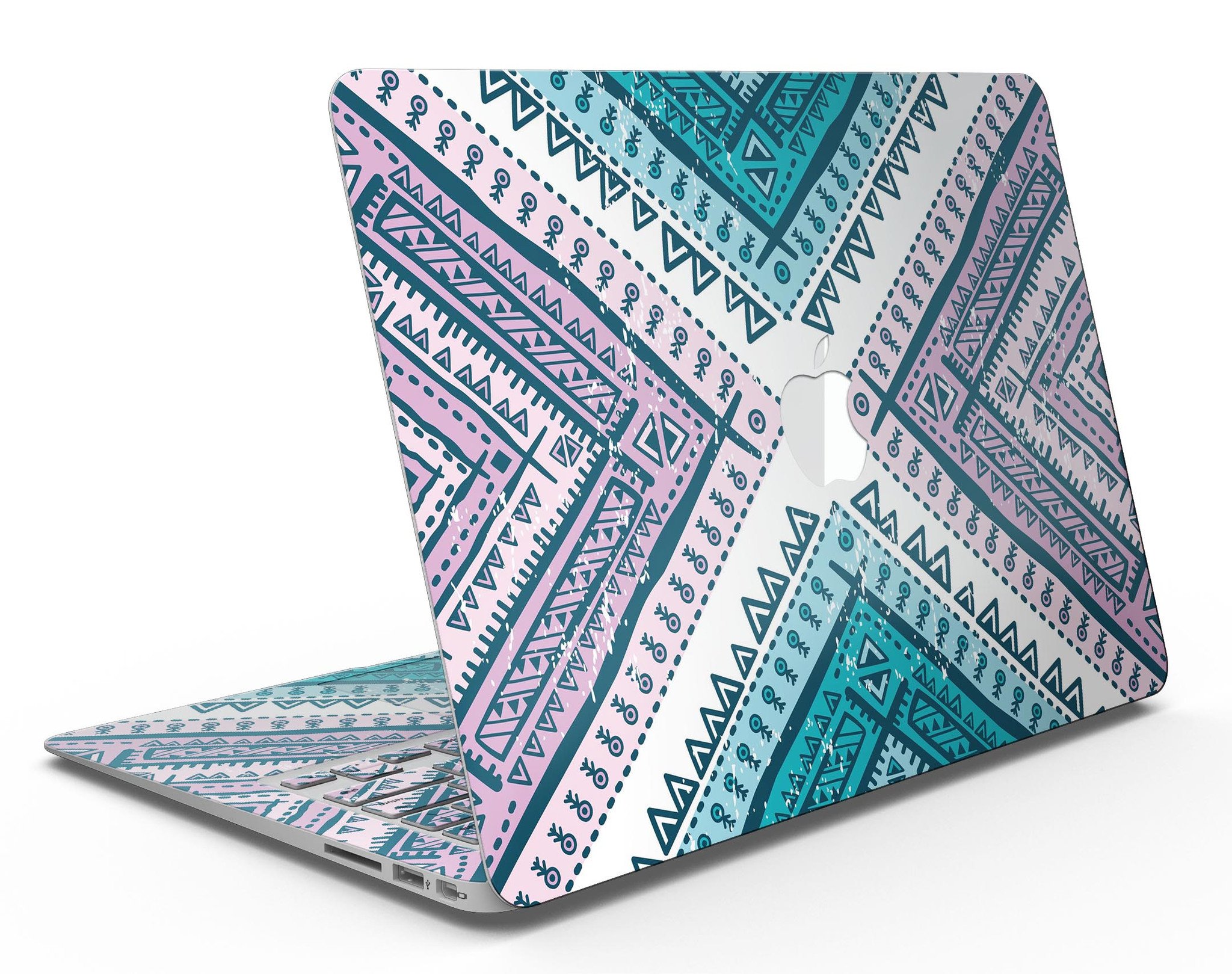 Ethnic Aztec Blue and Pink Skin Kit for MacBook Air, showcasing vibrant colors and intricate patterns.