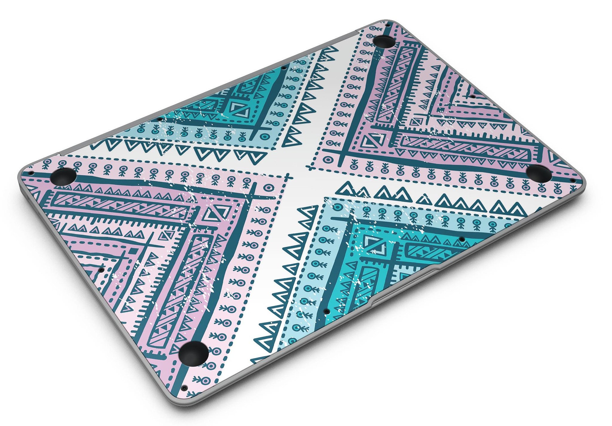 Ethnic Aztec Blue and Pink Skin Kit for MacBook Air, showcasing vibrant colors and intricate patterns.