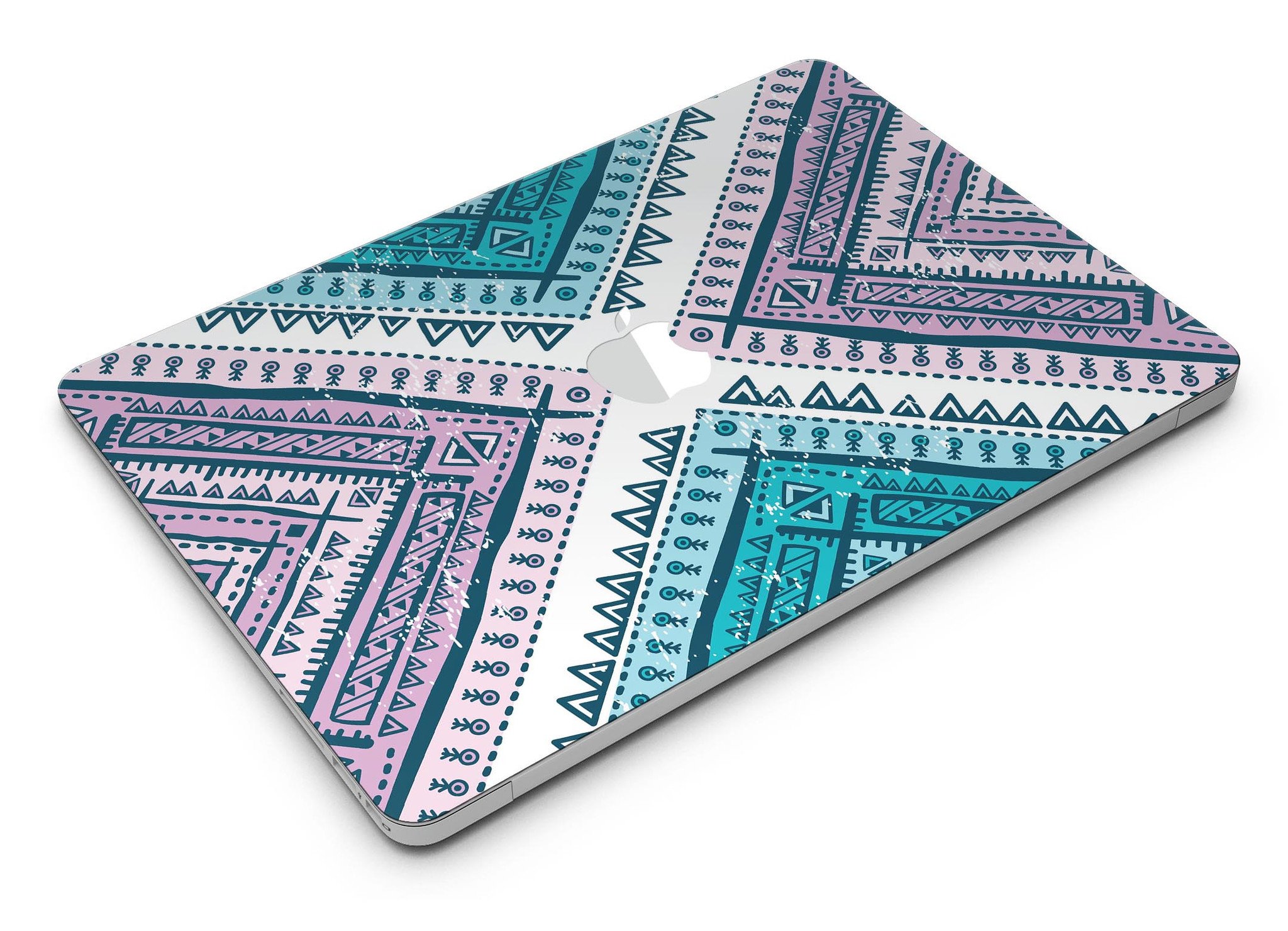 Ethnic Aztec Blue and Pink Skin Kit for MacBook Air, showcasing vibrant colors and intricate patterns.