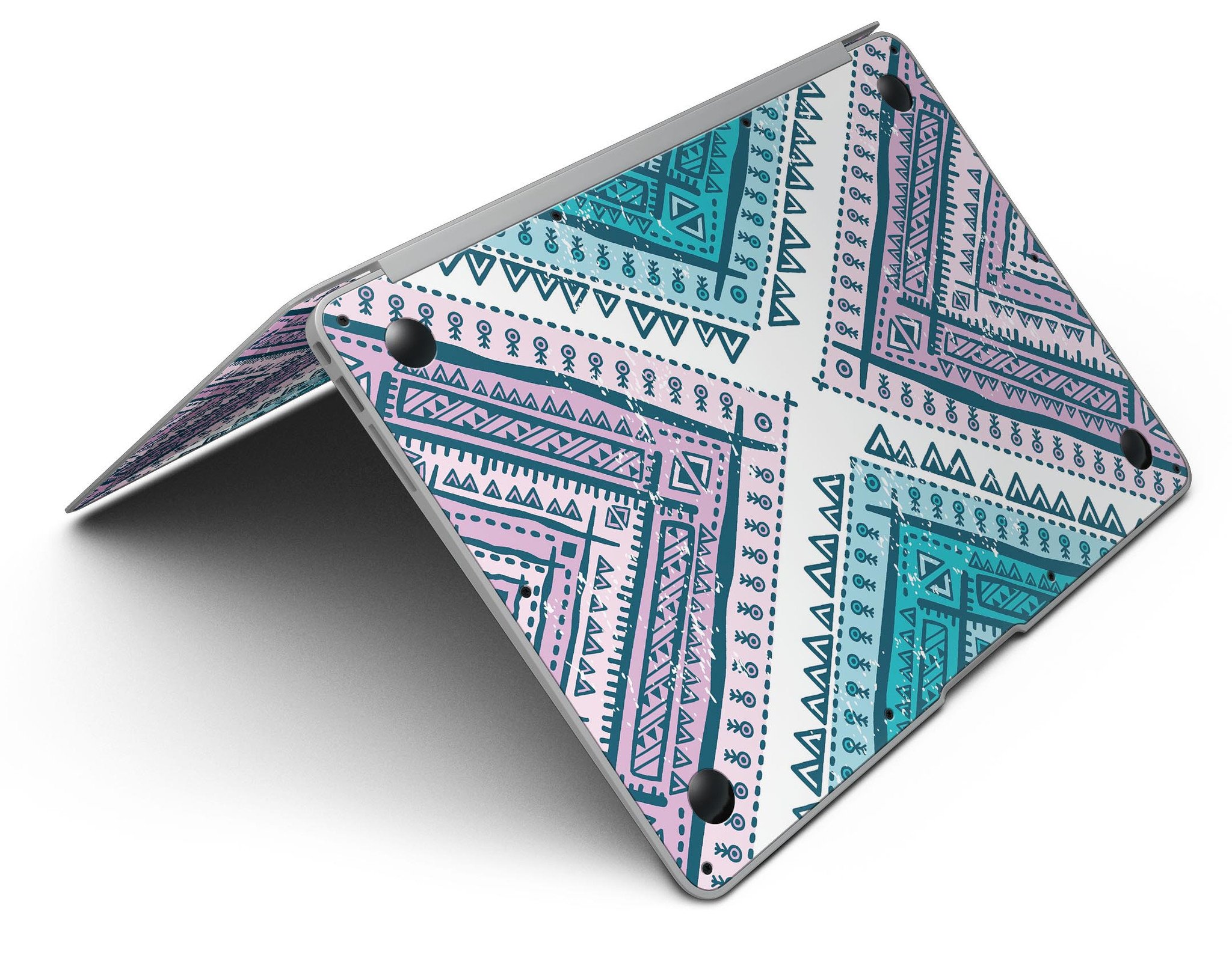 Ethnic Aztec Blue and Pink Skin Kit for MacBook Air, showcasing vibrant colors and intricate patterns.