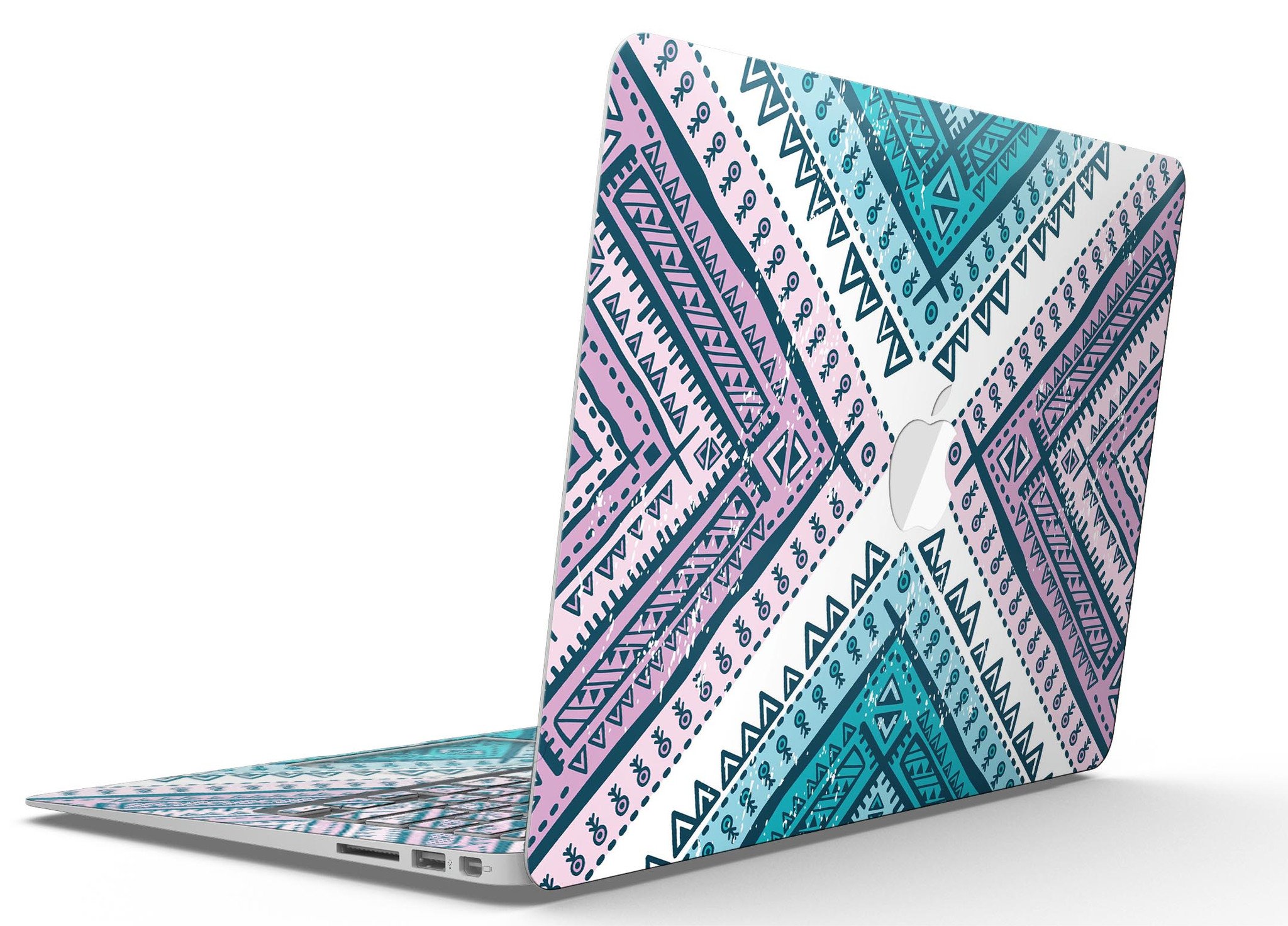 Ethnic Aztec Blue and Pink Skin Kit for MacBook Air, showcasing vibrant colors and intricate patterns.