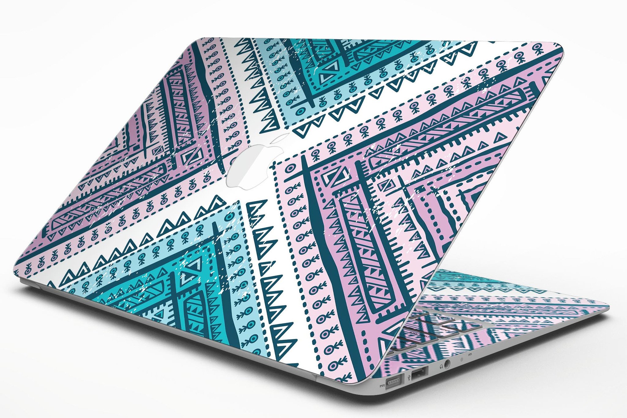 Ethnic Aztec Blue and Pink Skin Kit for MacBook Air, showcasing vibrant colors and intricate patterns.