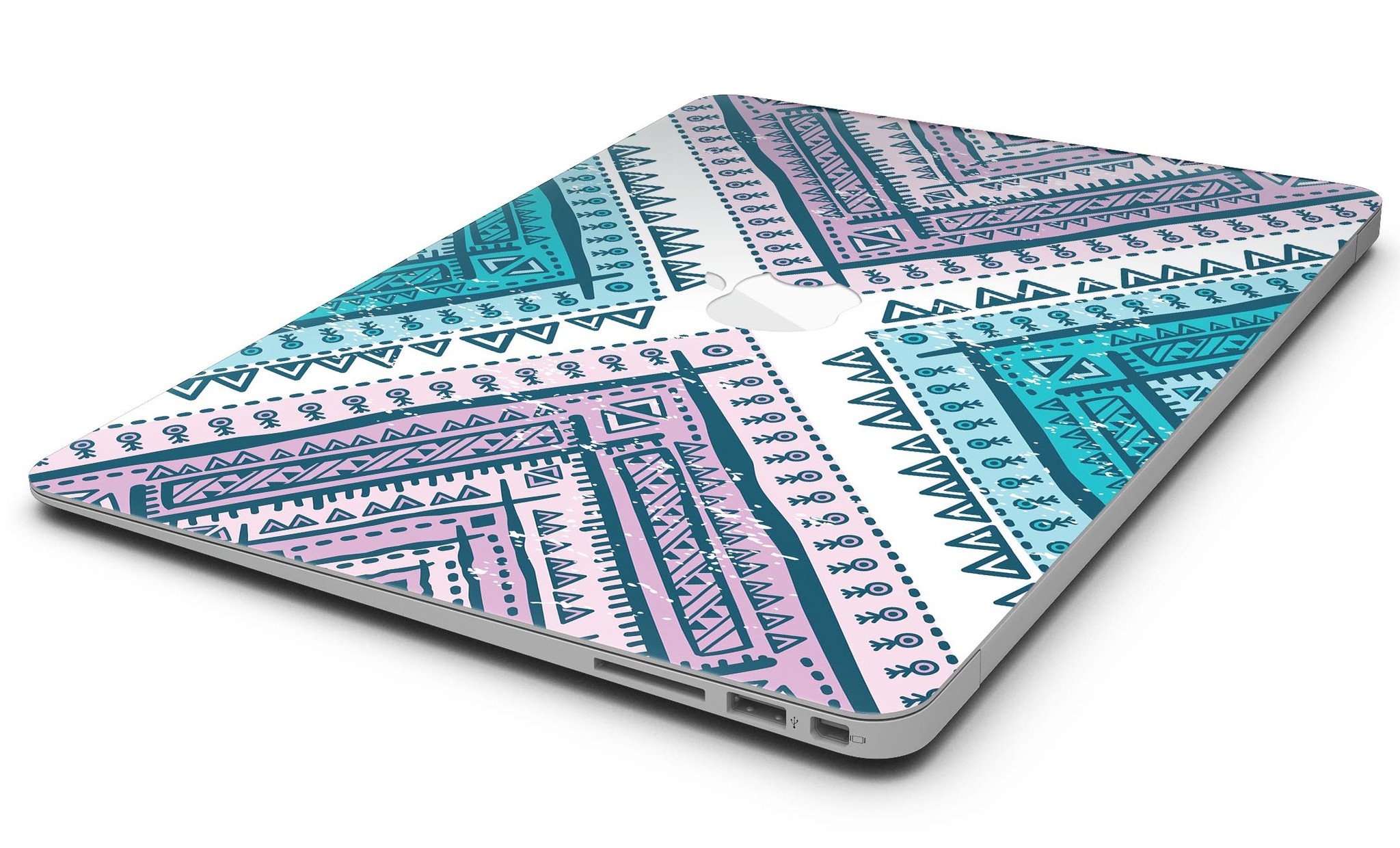 Ethnic Aztec Blue and Pink Skin Kit for MacBook Air, showcasing vibrant colors and intricate patterns.