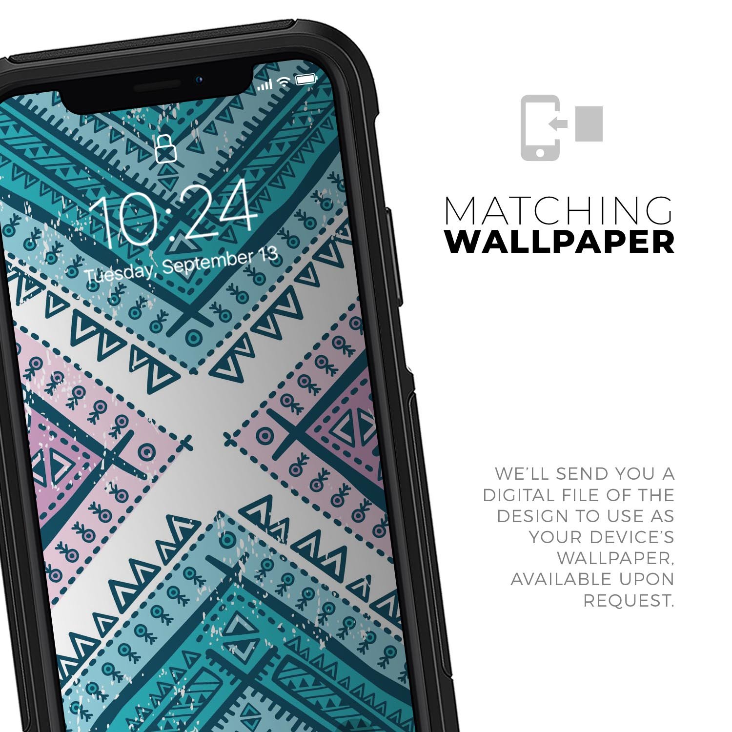 Ethnic Aztec Blue and Pink Point Skin Kit for iPhone OtterBox, featuring vibrant colors and intricate patterns.