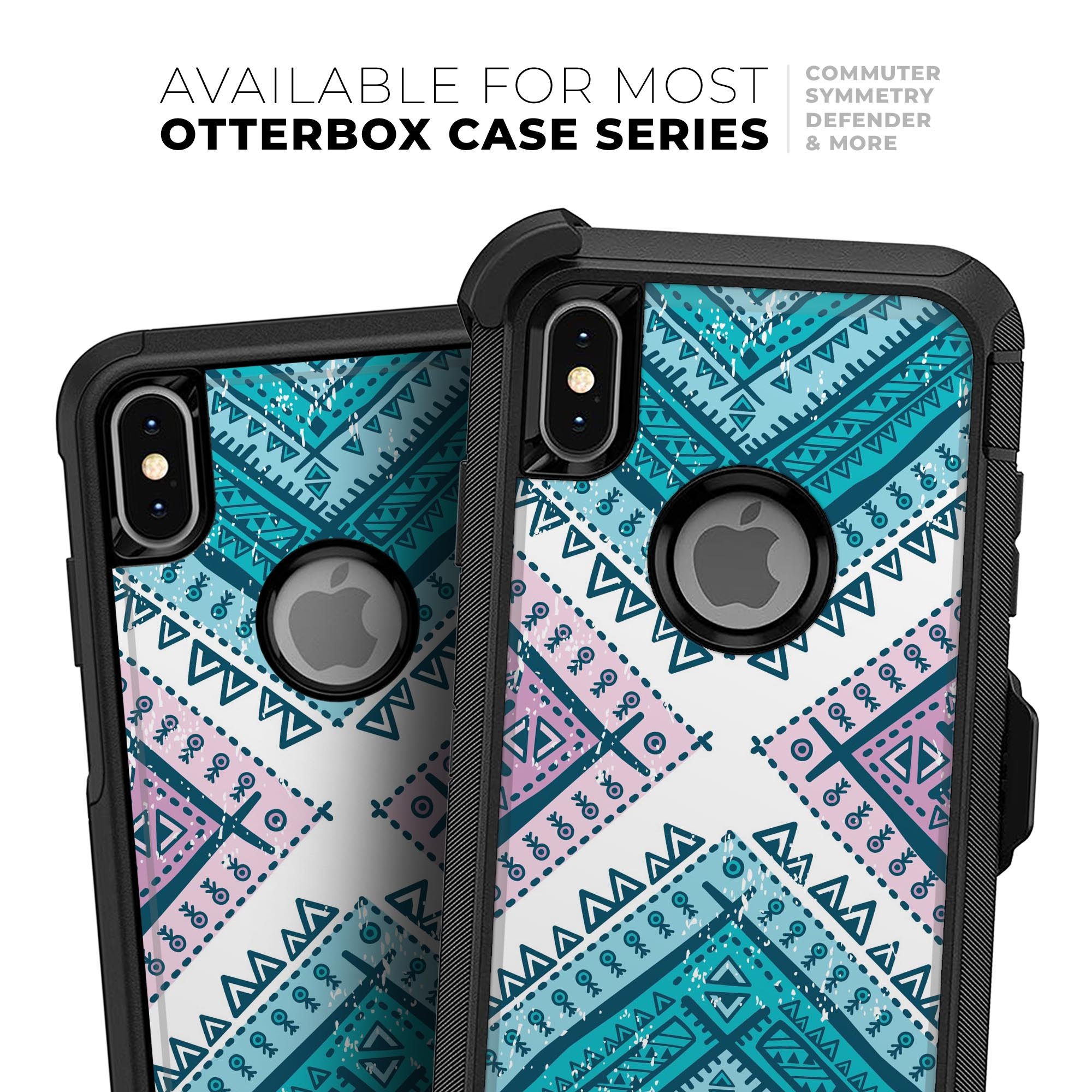 Ethnic Aztec Blue and Pink Point Skin Kit for iPhone OtterBox, featuring vibrant colors and intricate patterns.