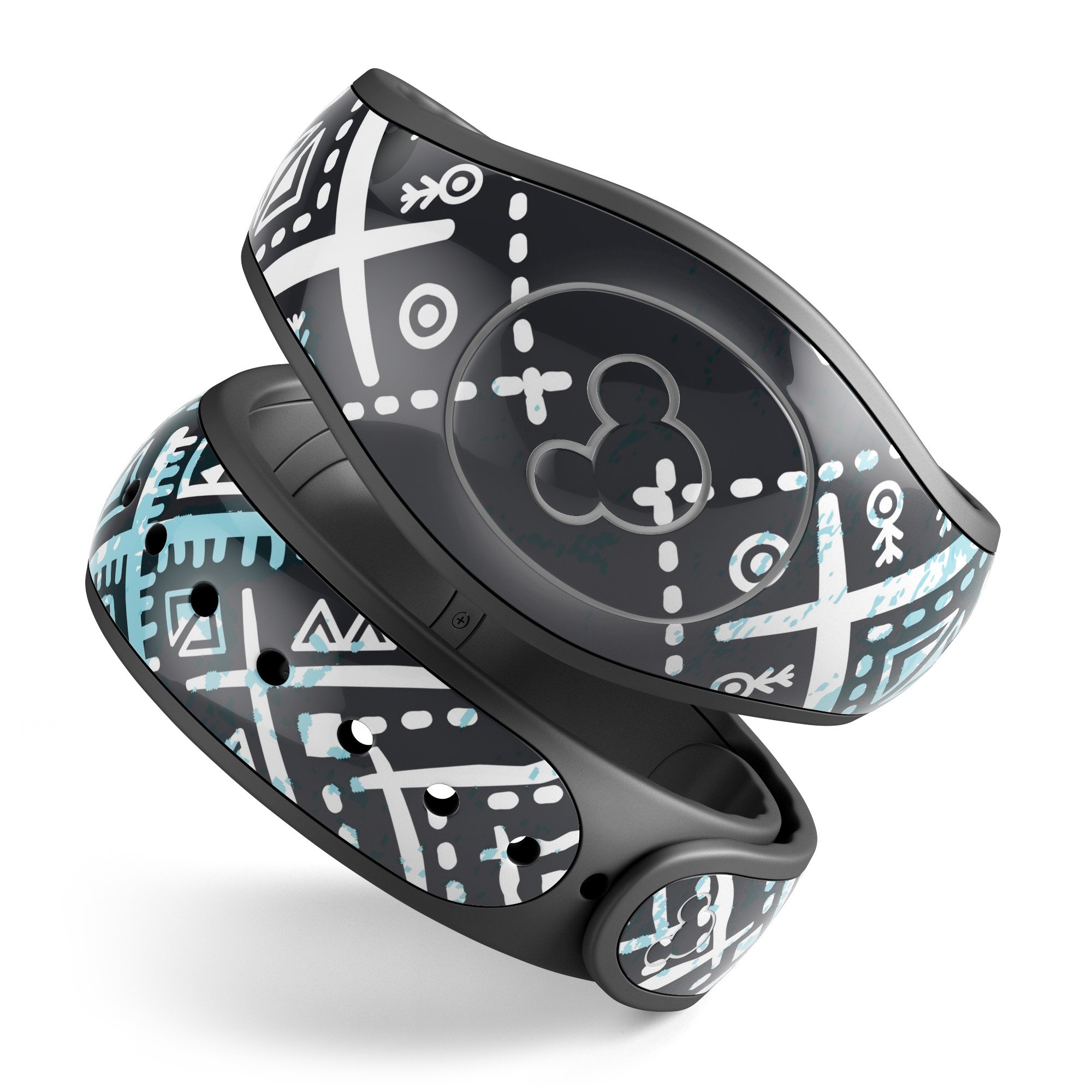 Ethnic Aztec Navy Point decal skin wrap kit for Disney Magic Band, showcasing vibrant colors and intricate patterns.