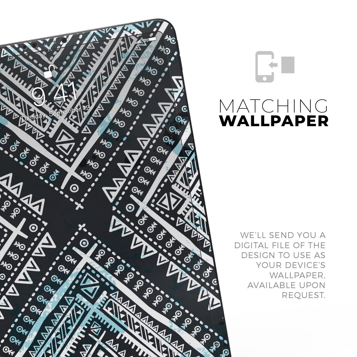 Ethnic Aztec Navy Point skin decal for Apple iPad Pro, showcasing vibrant colors and intricate design.