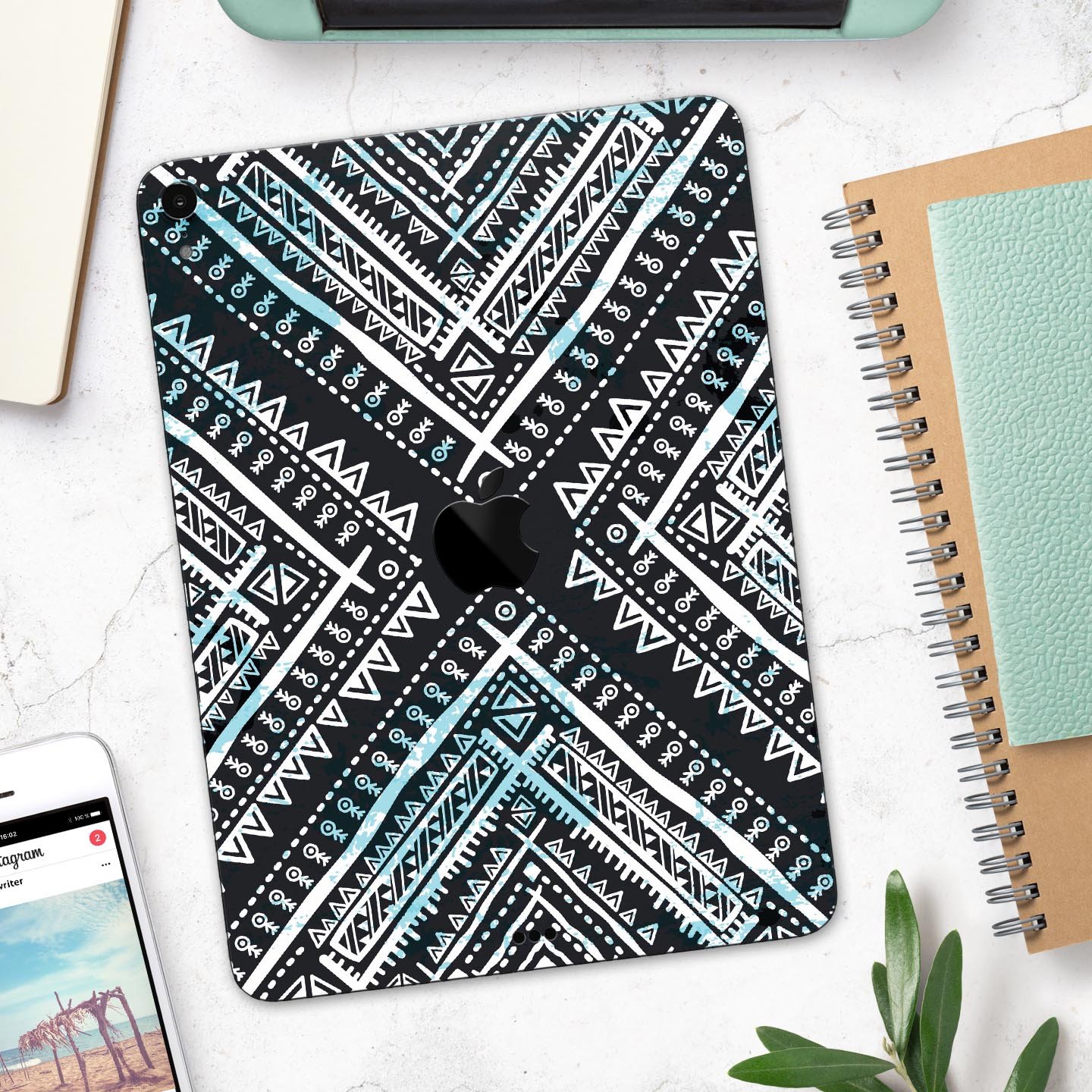 Ethnic Aztec Navy Point skin decal for Apple iPad Pro, showcasing vibrant colors and intricate design.