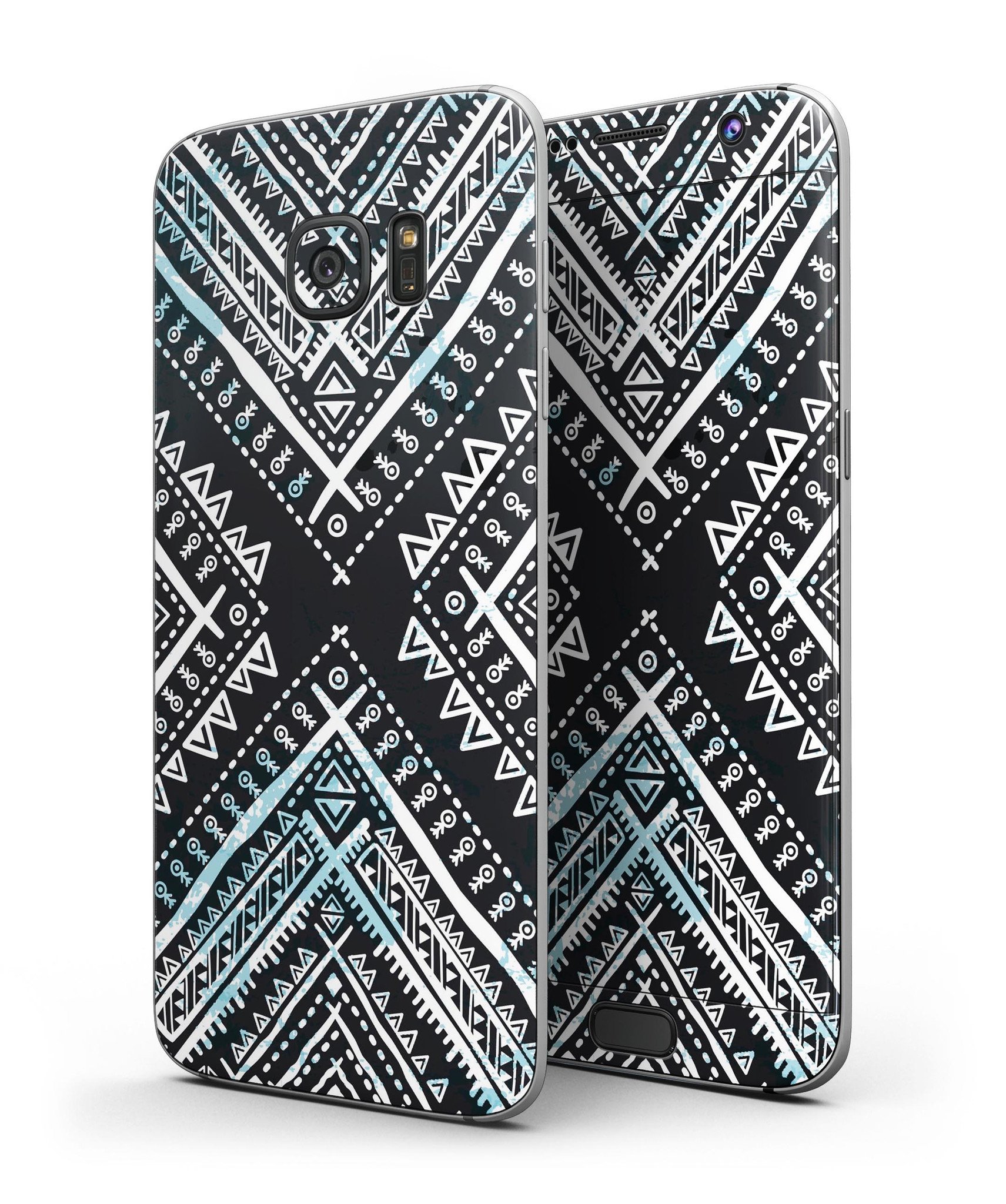 Ethnic Aztec Navy Point Skin-Kit for Samsung Galaxy S7, showcasing vibrant design and premium vinyl material.