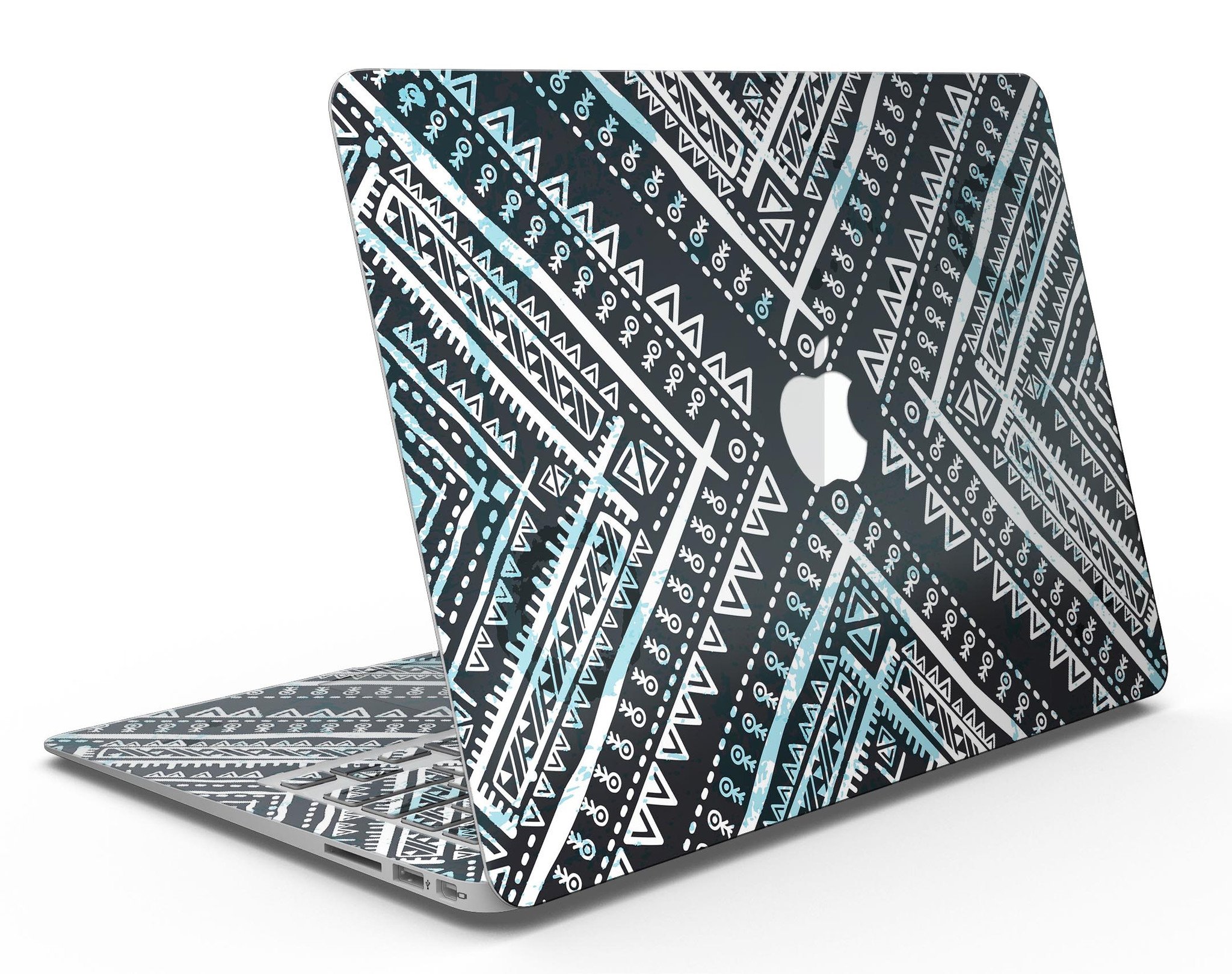 Ethnic Aztec Navy Point skin kit for MacBook Air, showcasing vibrant patterns and premium vinyl material.