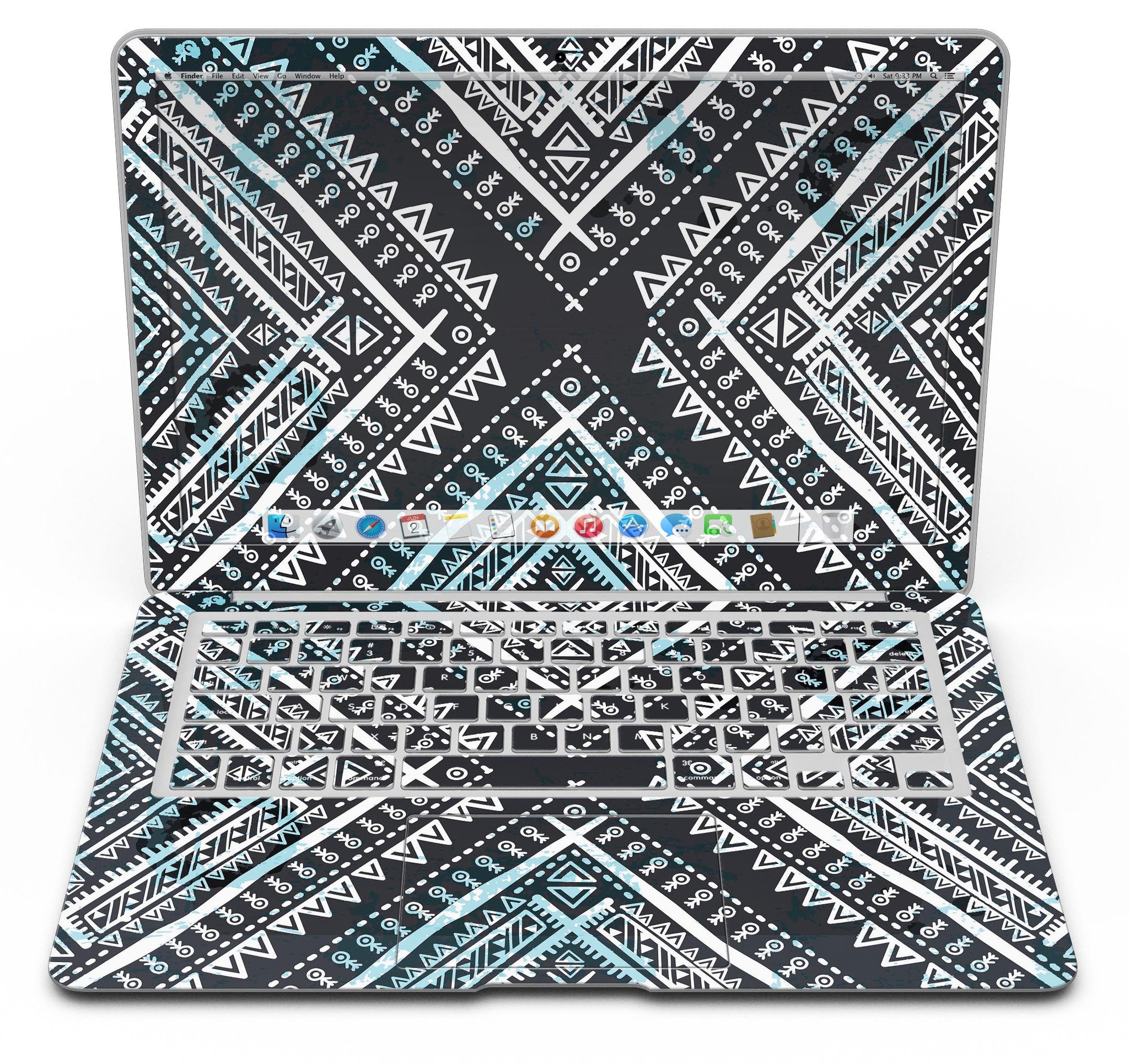 Ethnic Aztec Navy Point skin kit for MacBook Air, showcasing vibrant patterns and premium vinyl material.