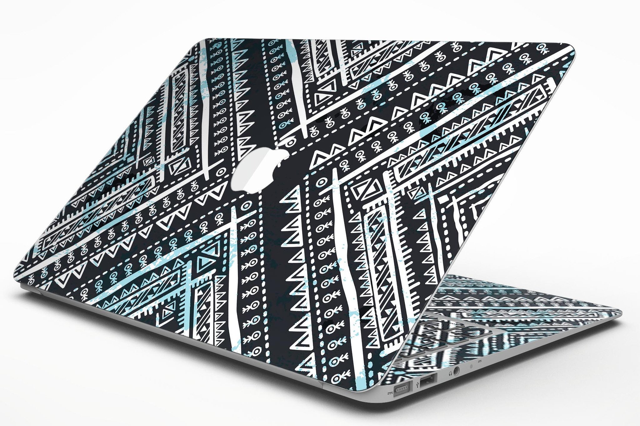 Ethnic Aztec Navy Point skin kit for MacBook Air, showcasing vibrant patterns and premium vinyl material.