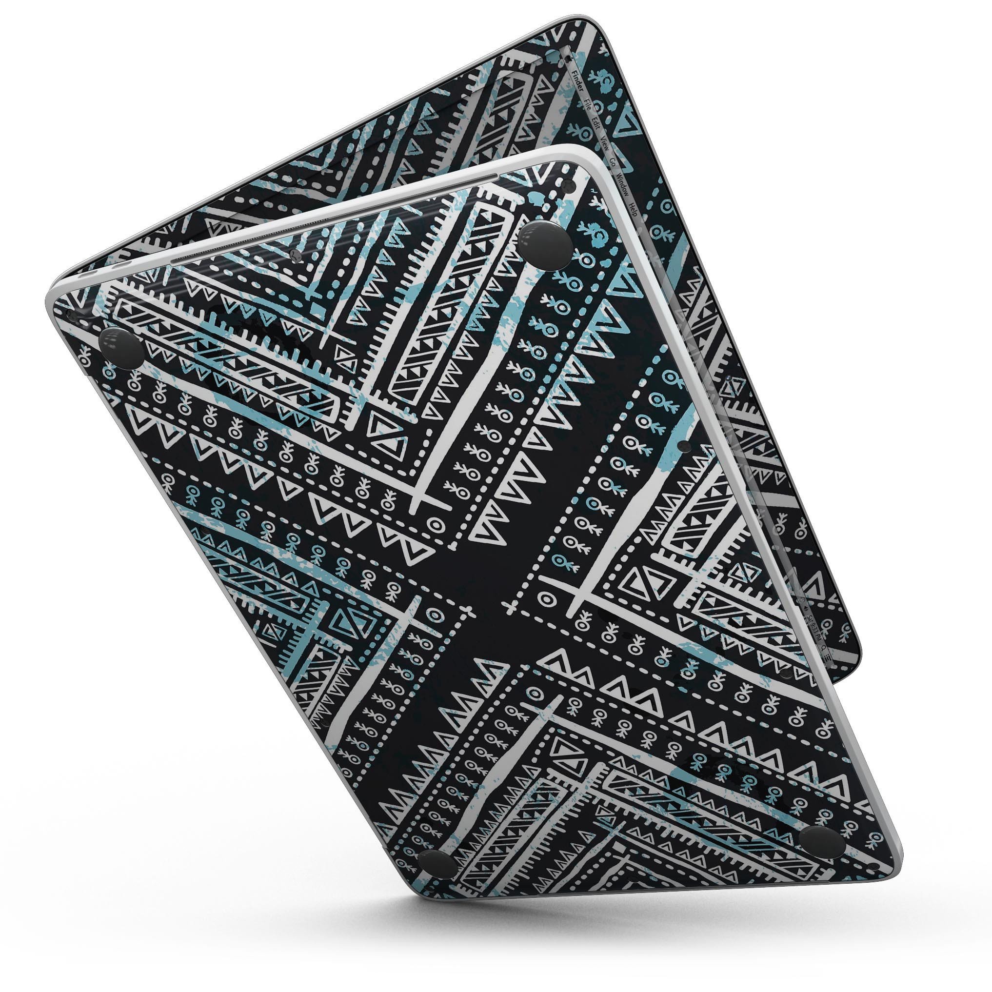 Ethnic Aztec Navy Point skin kit for MacBook Pro with Touch Bar, showcasing vibrant colors and intricate patterns.