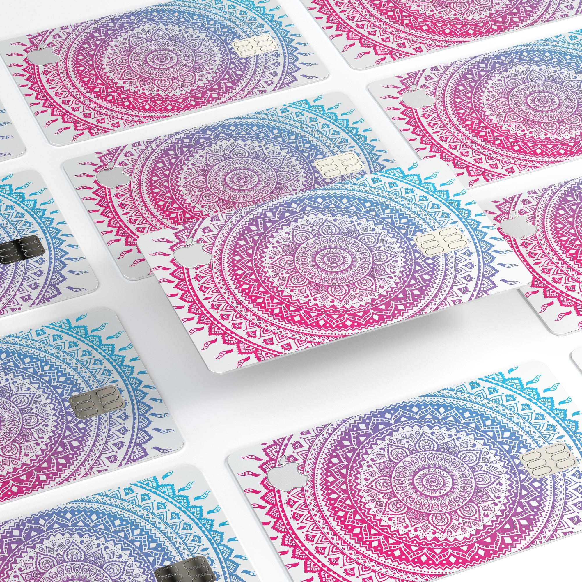 Ethnic Indian Tie-Dye Circle skin for Apple Card, showcasing vibrant colors and a protective design.