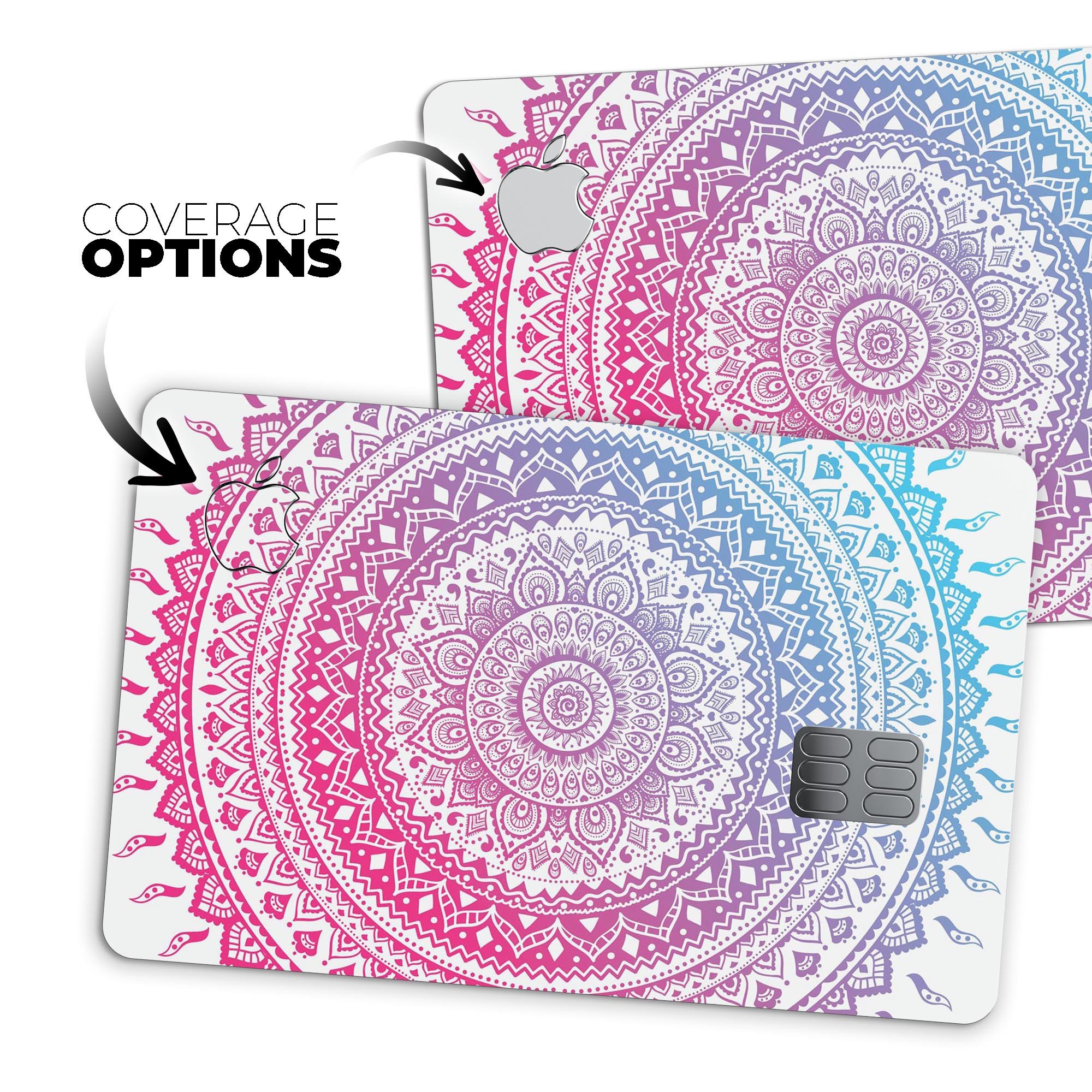 Ethnic Indian Tie-Dye Circle skin for Apple Card, showcasing vibrant colors and a protective design.