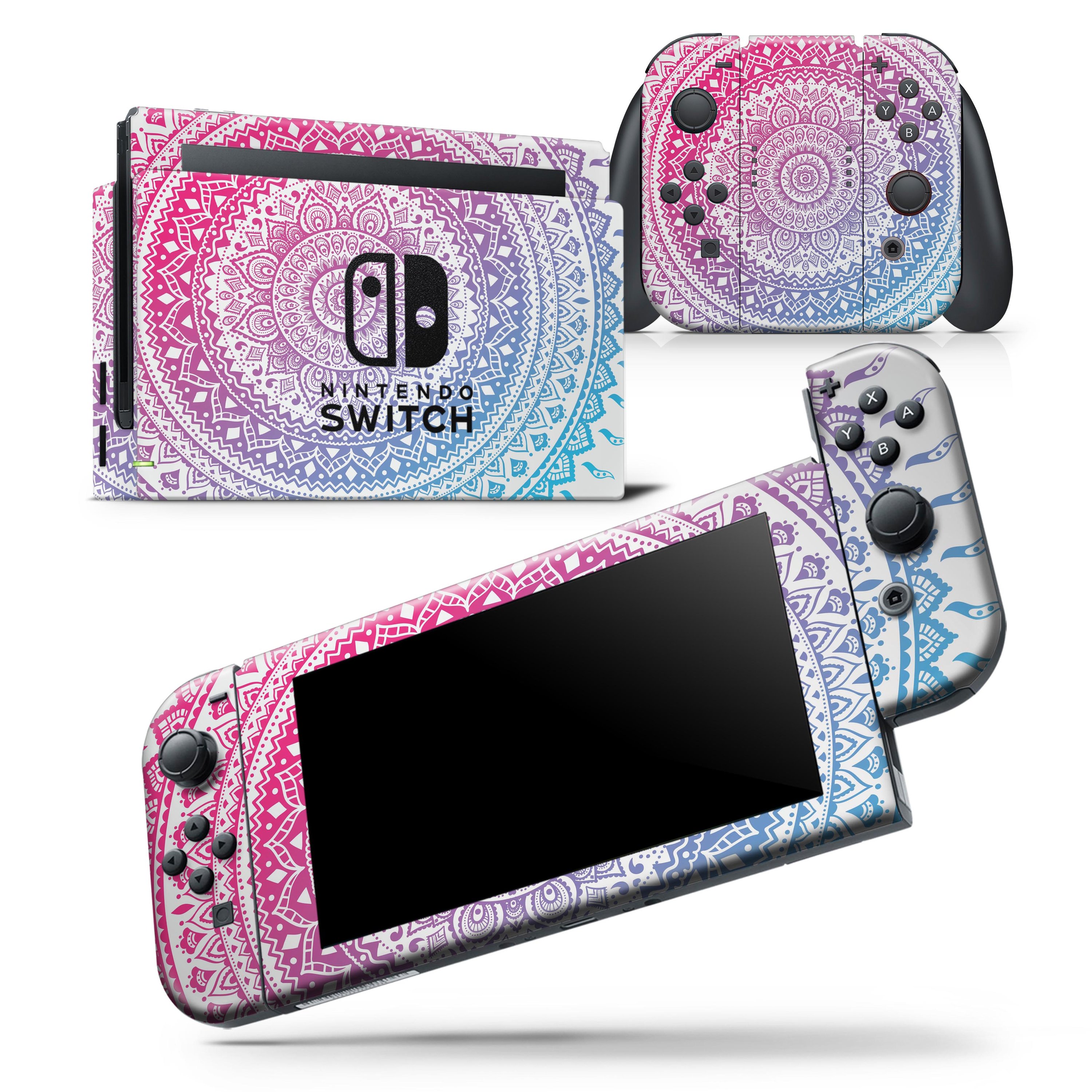 Ethnic Indian Tie-Dye Circle skin wrap decal for Nintendo Switch, showcasing vibrant colors and intricate patterns designed for full-body coverage.