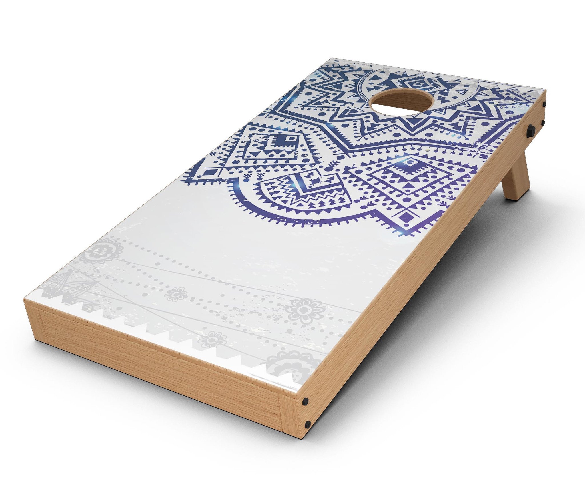 Ethnic Indian Vector Ornament CornHole Board Skin Decal Kit showcasing vibrant design and premium vinyl material.