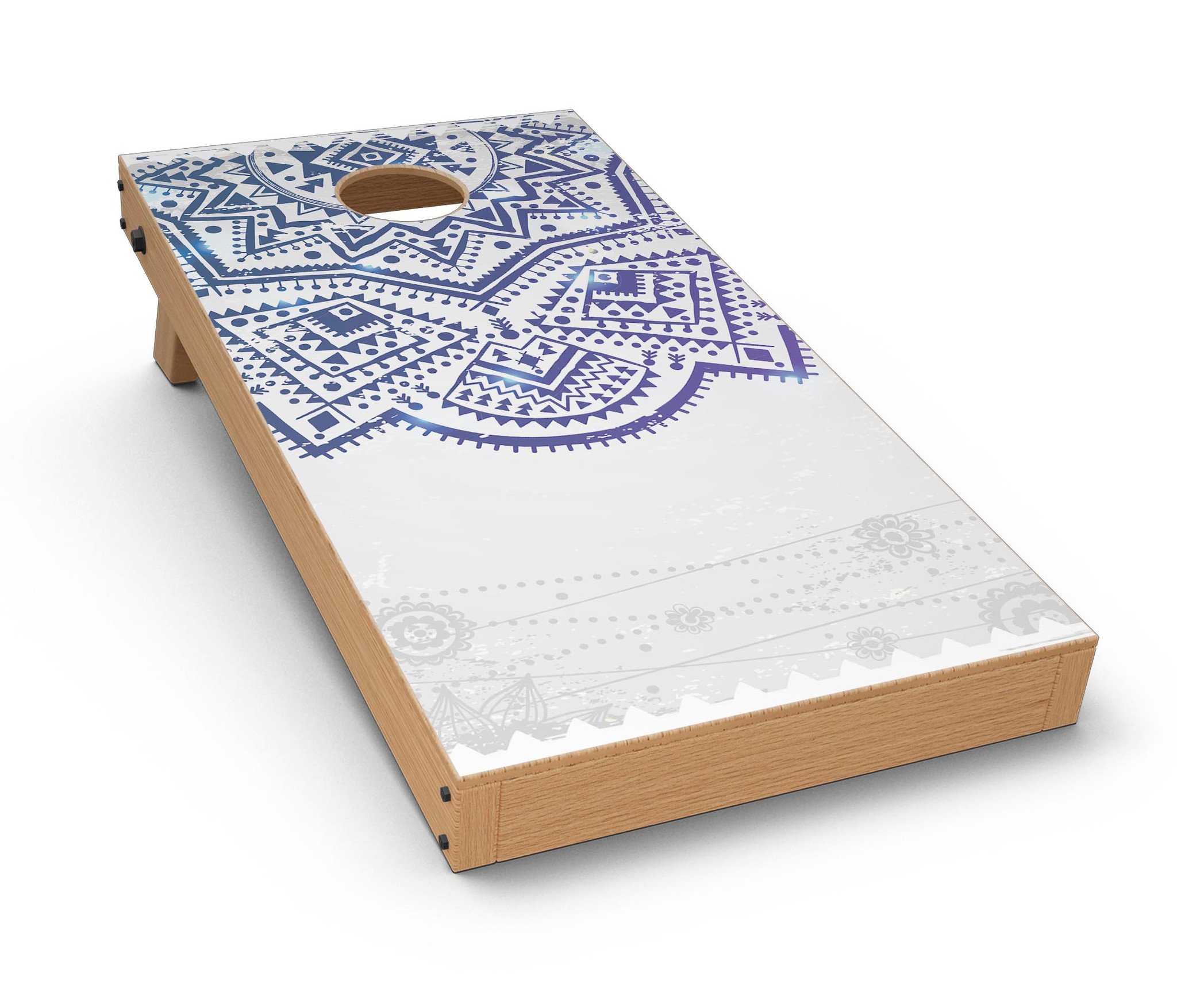 Ethnic Indian Vector Ornament CornHole Board Skin Decal Kit showcasing vibrant design and premium vinyl material.