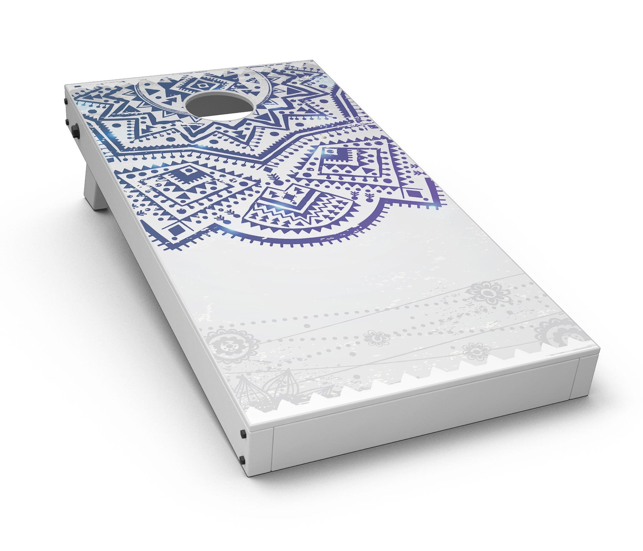 Ethnic Indian Vector Ornament CornHole Board Skin Decal Kit showcasing vibrant design and premium vinyl material.