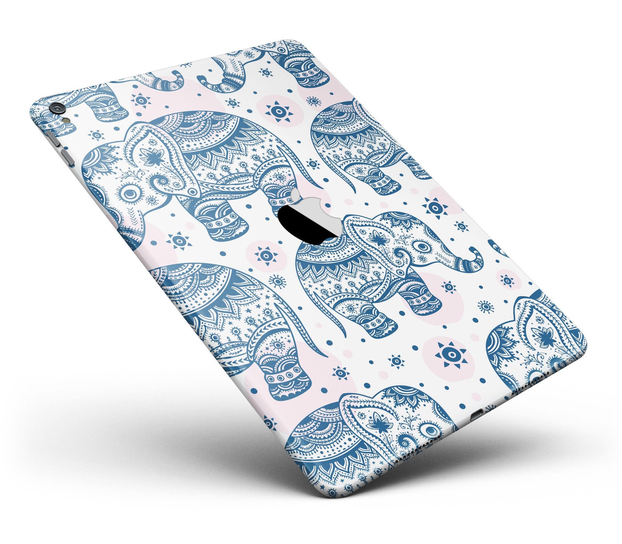 Ethnic Navy Seamless Aztec Elephant Full Body Skin for iPad Pro, showcasing vibrant colors and intricate design.