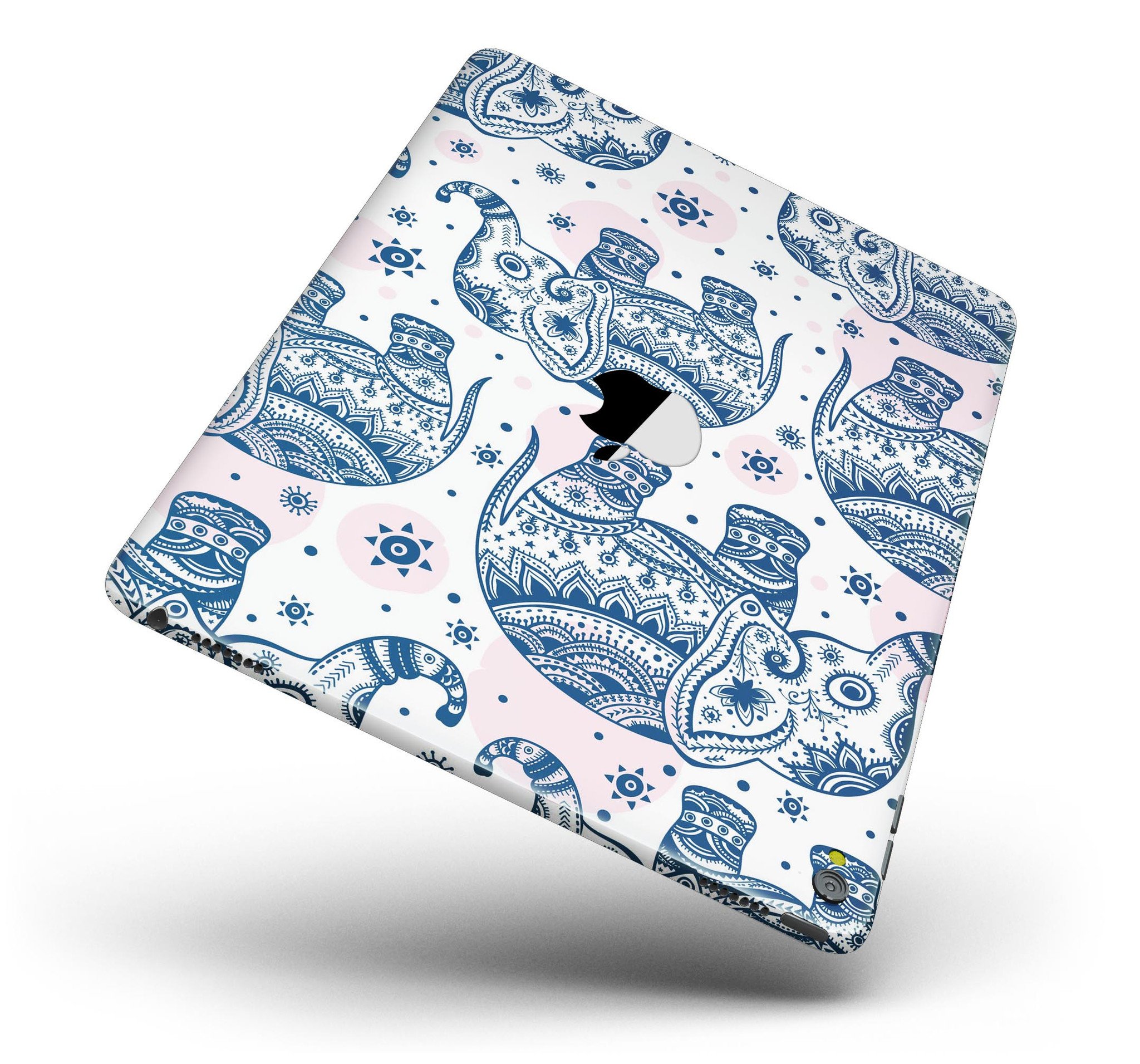 Ethnic Navy Seamless Aztec Elephant Full Body Skin for iPad Pro, showcasing vibrant colors and intricate design.