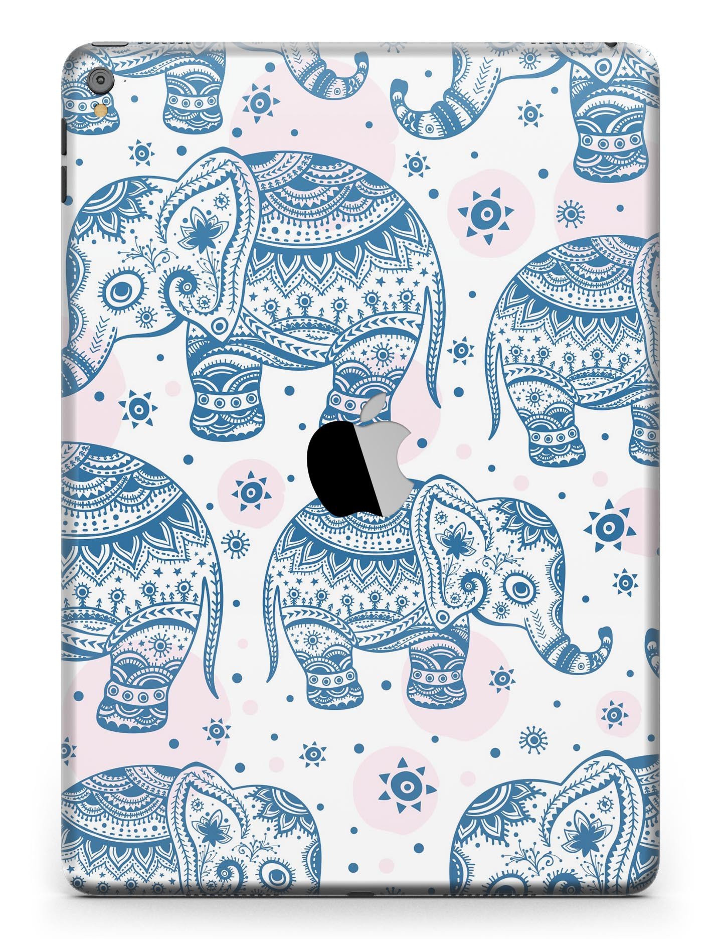 Ethnic Navy Seamless Aztec Elephant Full Body Skin for iPad Pro, showcasing vibrant colors and intricate design.