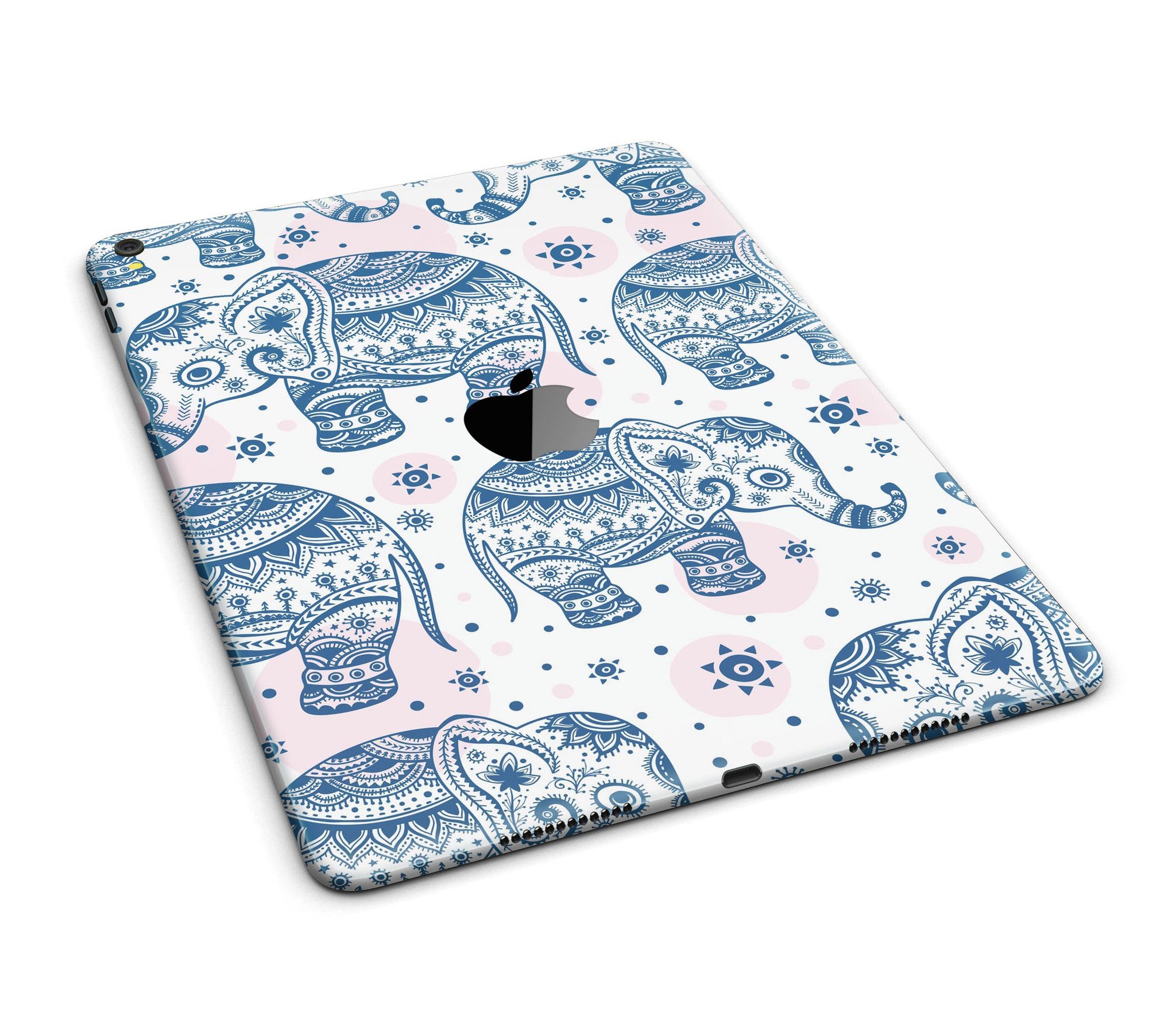 Ethnic Navy Seamless Aztec Elephant Full Body Skin for iPad Pro, showcasing vibrant colors and intricate design.