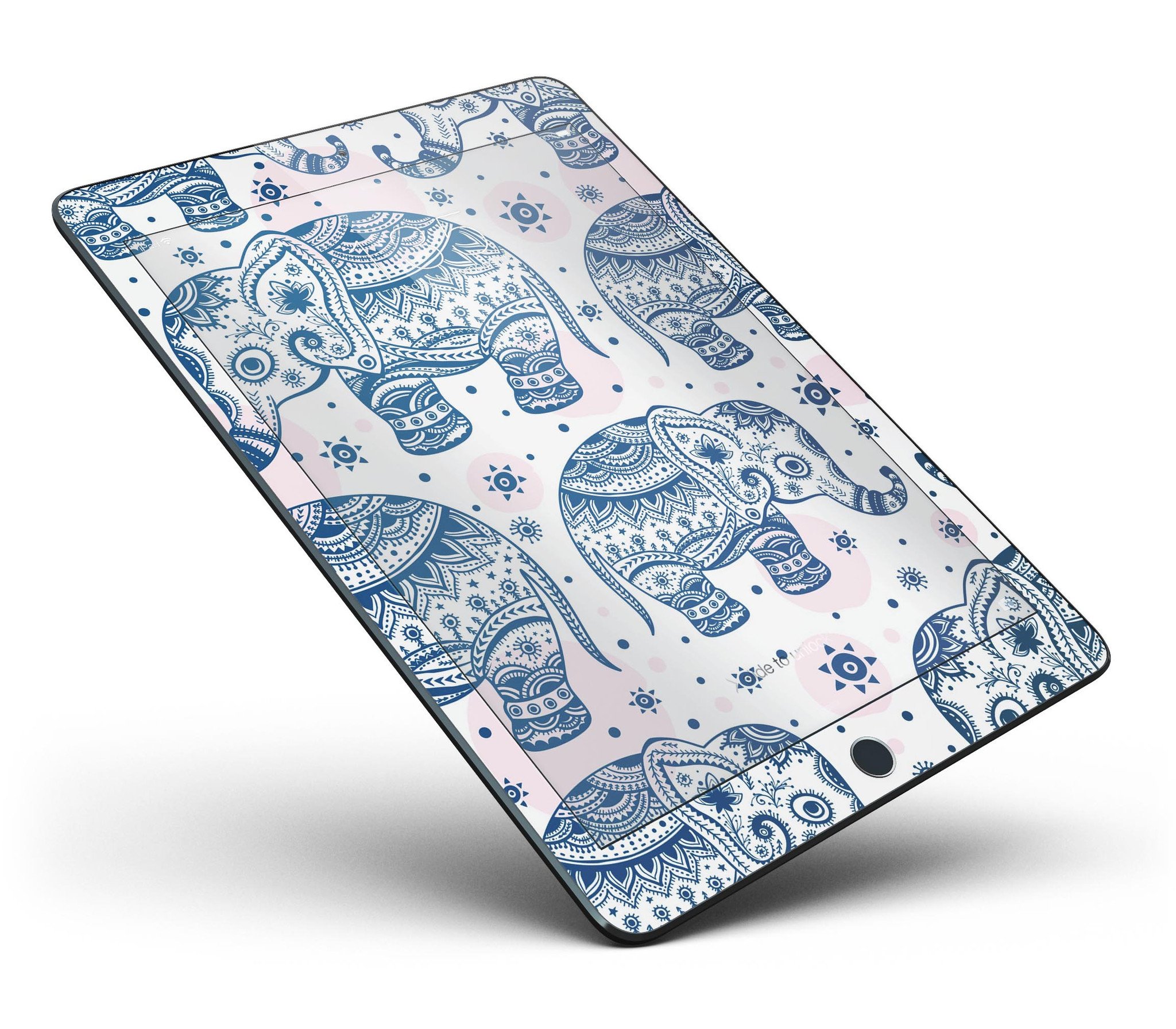 Ethnic Navy Seamless Aztec Elephant Full Body Skin for iPad Pro, showcasing vibrant colors and intricate design.