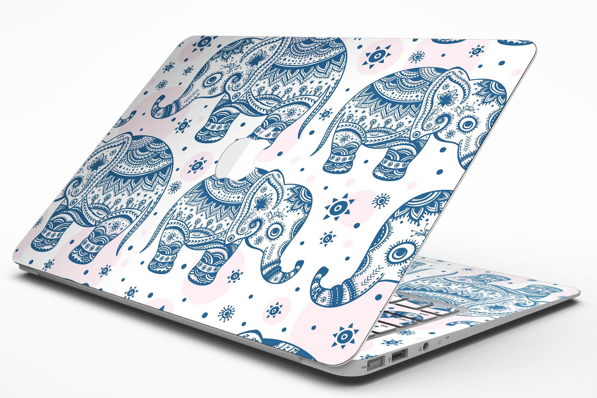 Ethnic Navy Seamless Aztec Elephant skin kit for MacBook Air, showcasing intricate design and premium vinyl material.