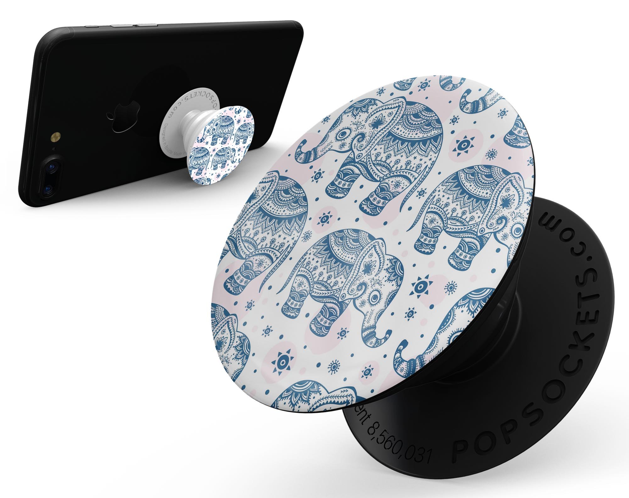 Ethnic Navy Seamless Aztec Elephant Skin Kit for PopSockets, showcasing intricate Aztec patterns on a navy background.