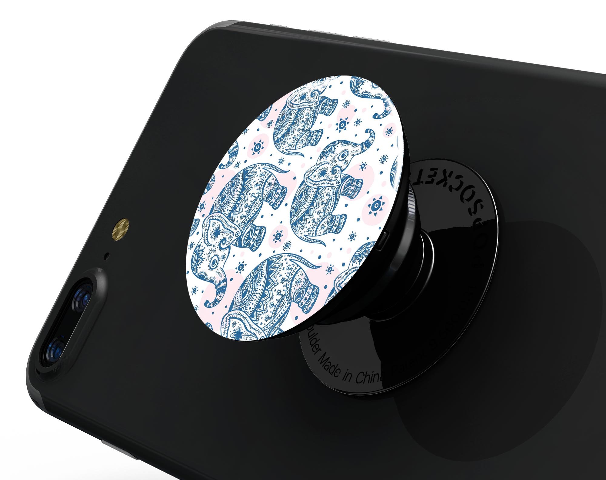 Ethnic Navy Seamless Aztec Elephant Skin Kit for PopSockets, showcasing intricate Aztec patterns on a navy background.