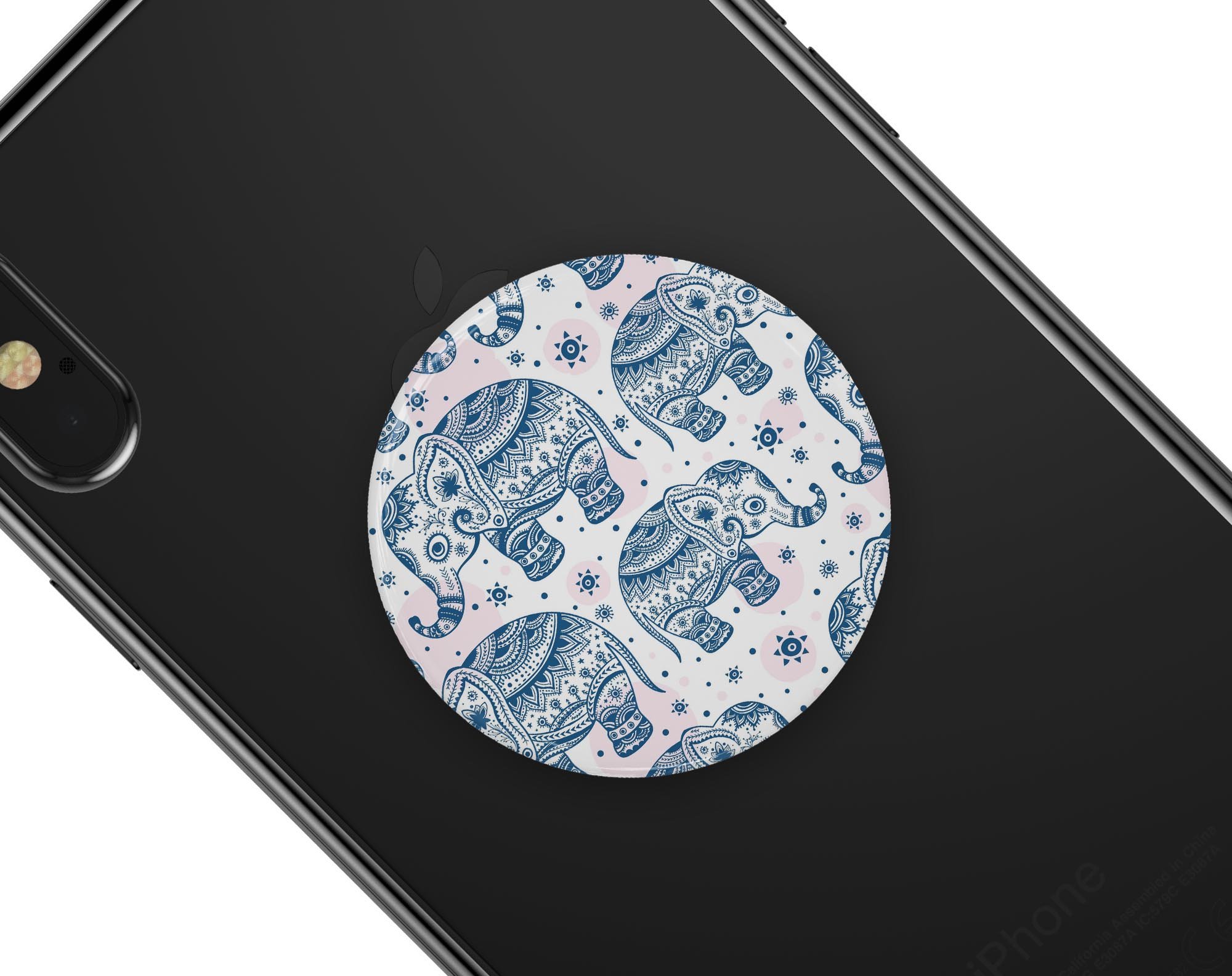 Ethnic Navy Seamless Aztec Elephant Skin Kit for PopSockets, showcasing intricate Aztec patterns on a navy background.