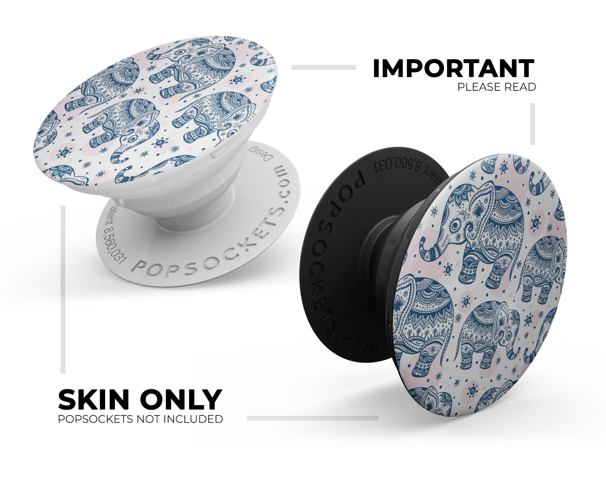 Ethnic Navy Seamless Aztec Elephant Skin Kit for PopSockets, showcasing intricate Aztec patterns on a navy background.