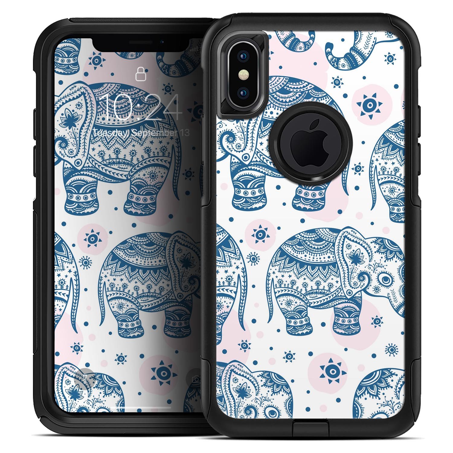 Ethnic Navy Seamless Aztec Elephant Skin Kit for iPhone OtterBox, showcasing intricate patterns and vibrant colors.