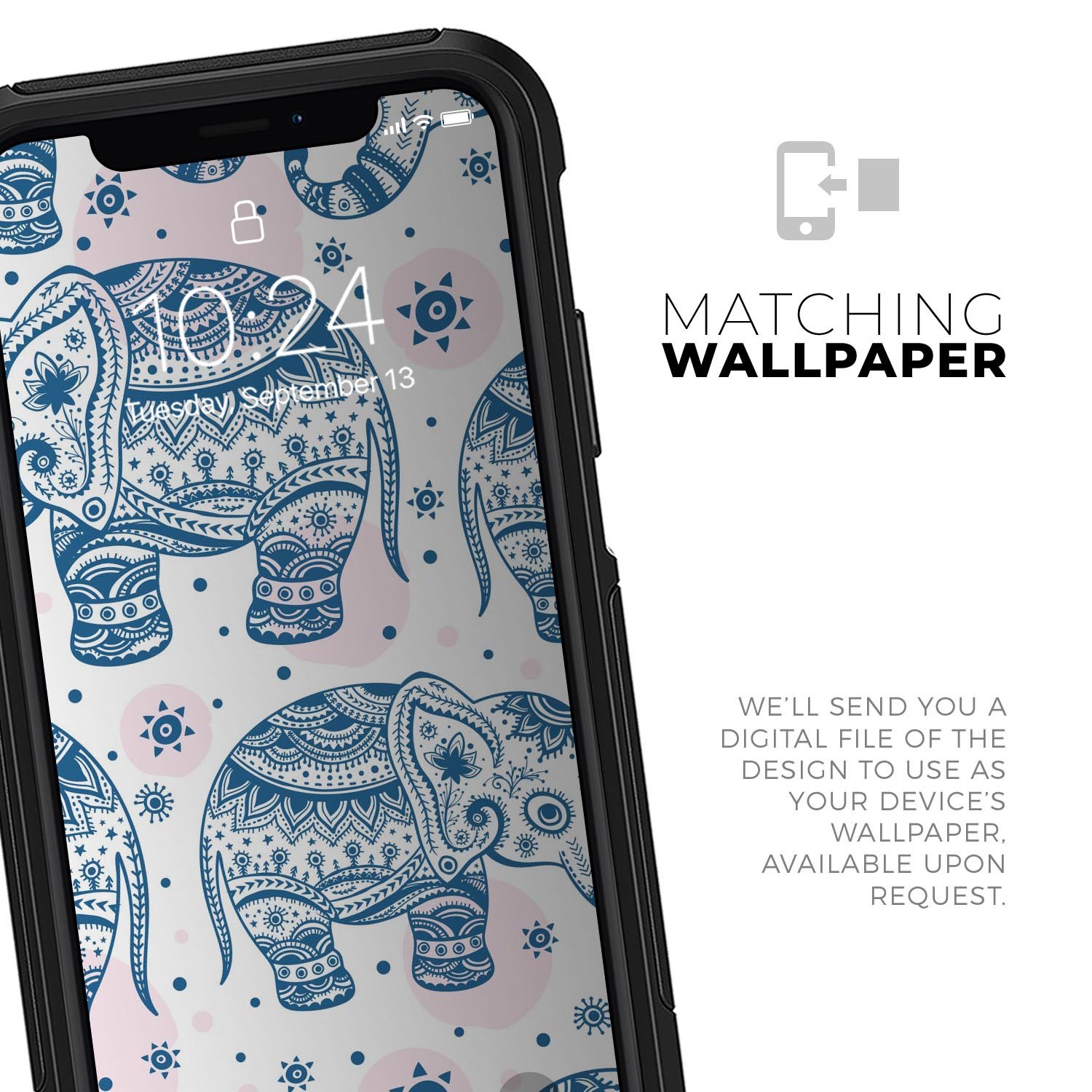 Ethnic Navy Seamless Aztec Elephant Skin Kit for iPhone OtterBox, showcasing intricate patterns and vibrant colors.