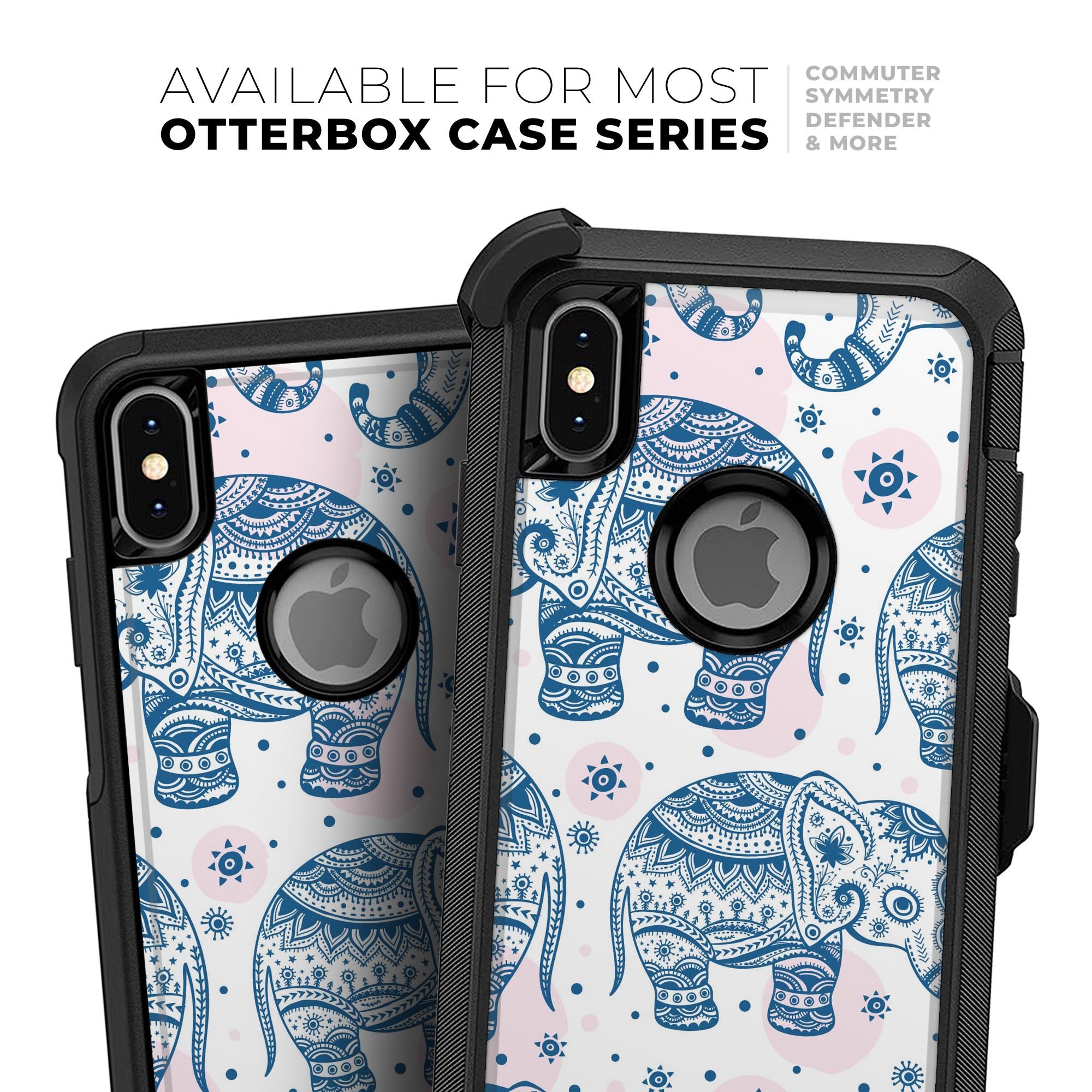 Ethnic Navy Seamless Aztec Elephant Skin Kit for iPhone OtterBox, showcasing intricate patterns and vibrant colors.