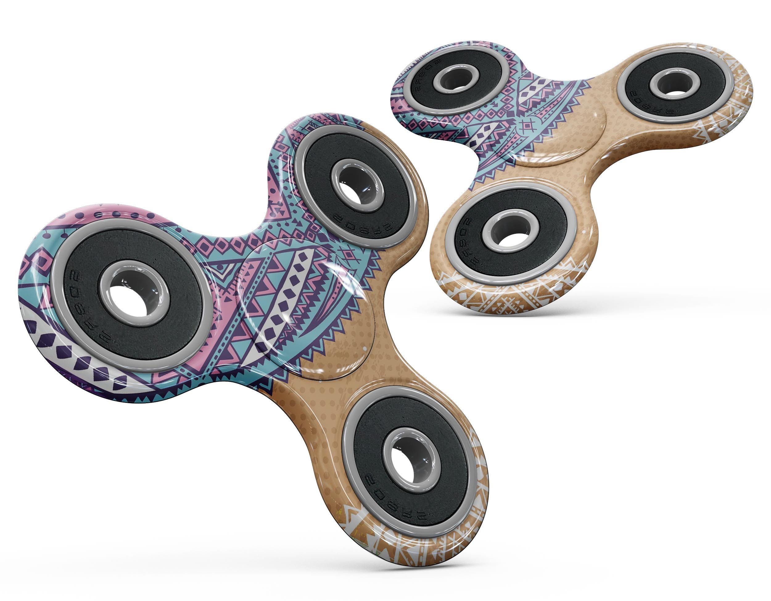 Ethnic Tribe Pattern V2 Full-Body Fidget Spinner Skin-Kit showcasing vibrant tribal designs on a fidget spinner.