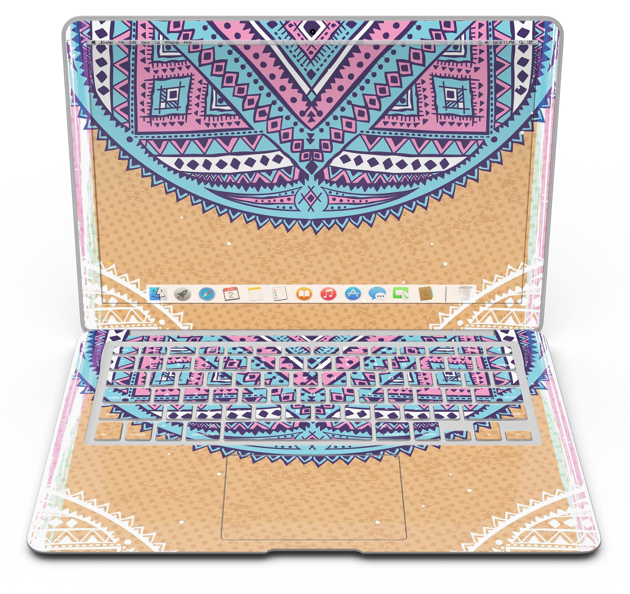 Ethnic Tribe Pattern V2 MacBook Air Skin Kit showcasing vibrant ethnic design on a sleek MacBook Air.