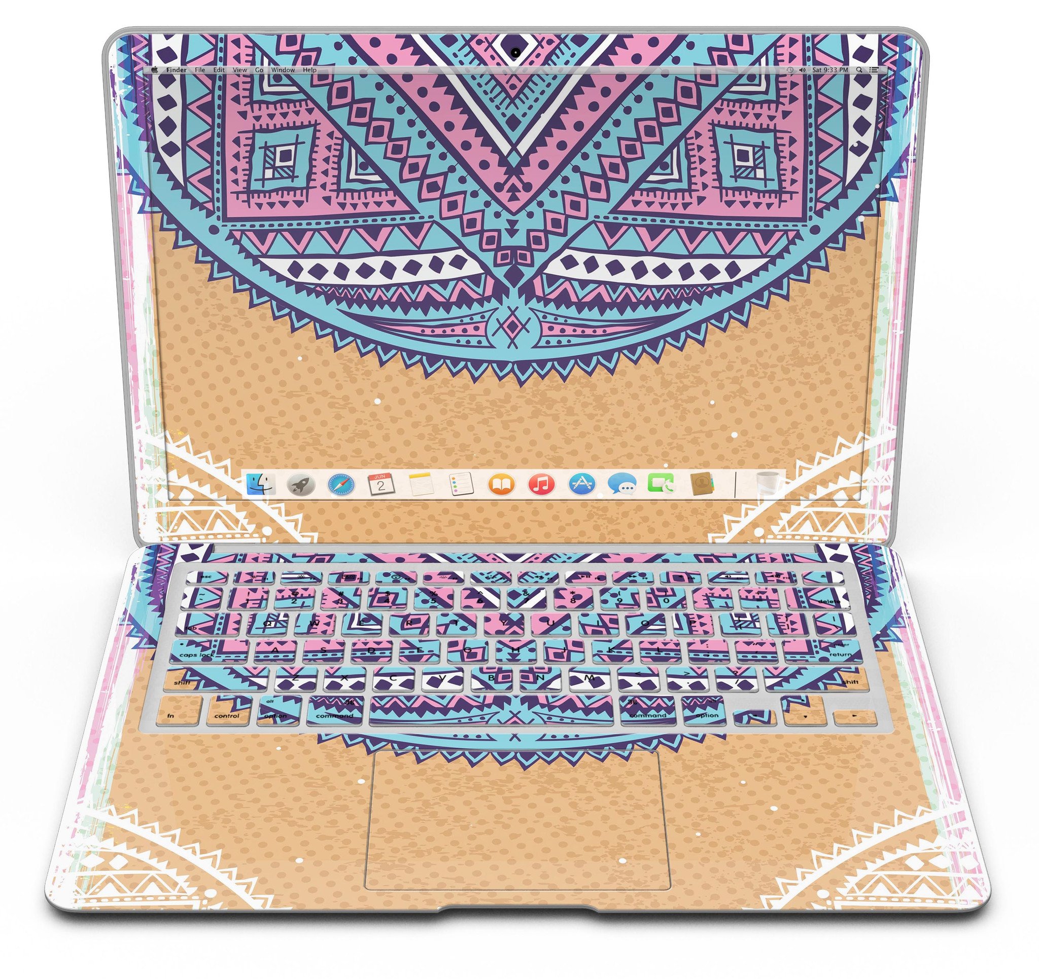 Ethnic Tribe Pattern V2 MacBook Air Skin Kit showcasing vibrant ethnic design on a sleek MacBook Air.