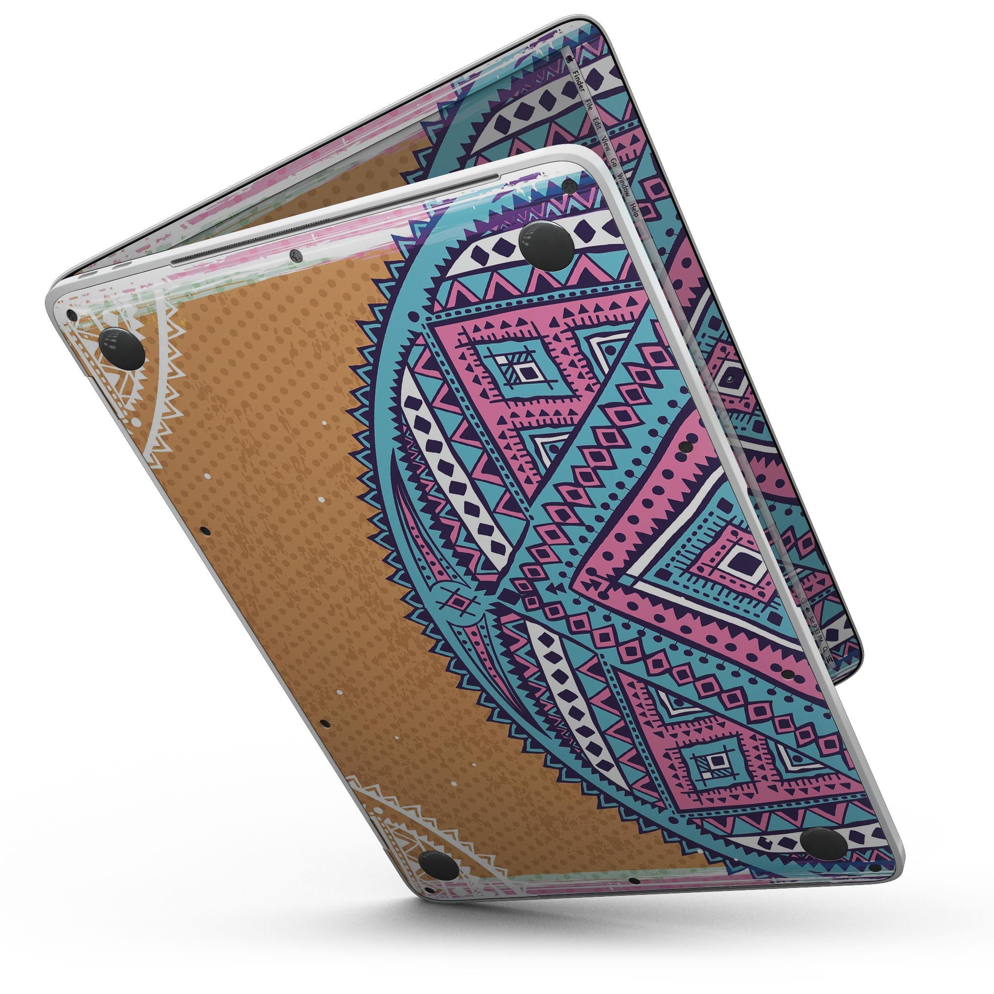 Ethnic Tribe Pattern V2 skin kit for MacBook Pro with Touch Bar, showcasing vibrant tribal designs on a sleek device.